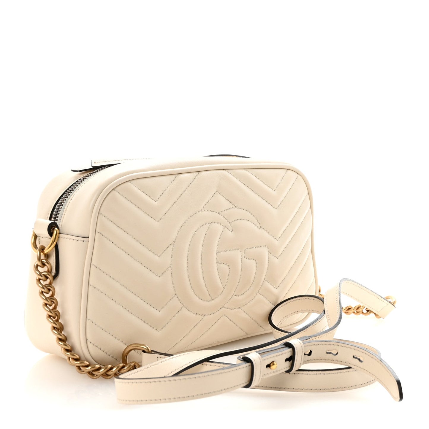 Calfskin Matelasse Small GG Marmont Chain Shoulder Bag White