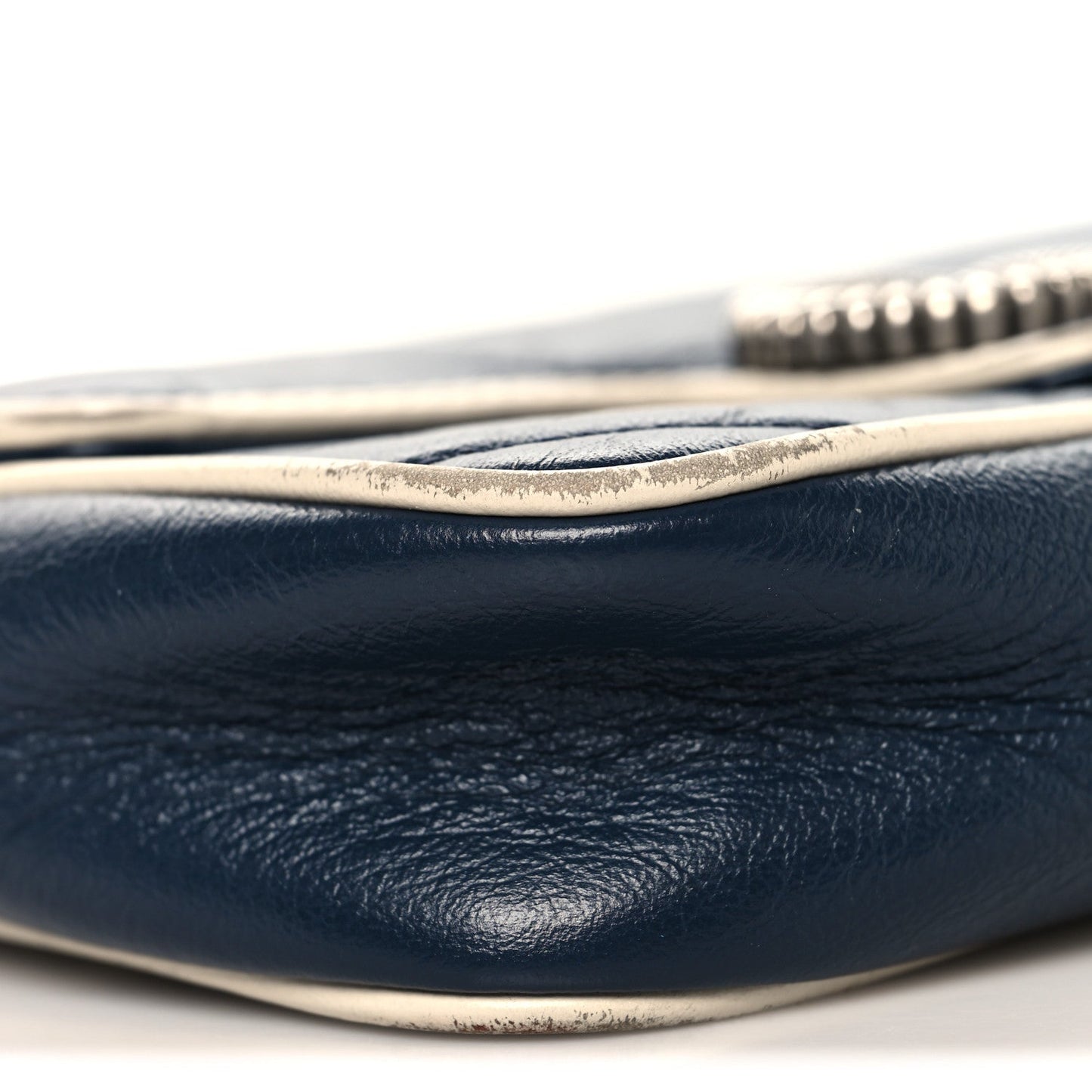 Vintage Effect Calfskin Matelasse Diagonal Super Mini Torchon GG Marmont Shoulder Bag Blue Agata Mystic White