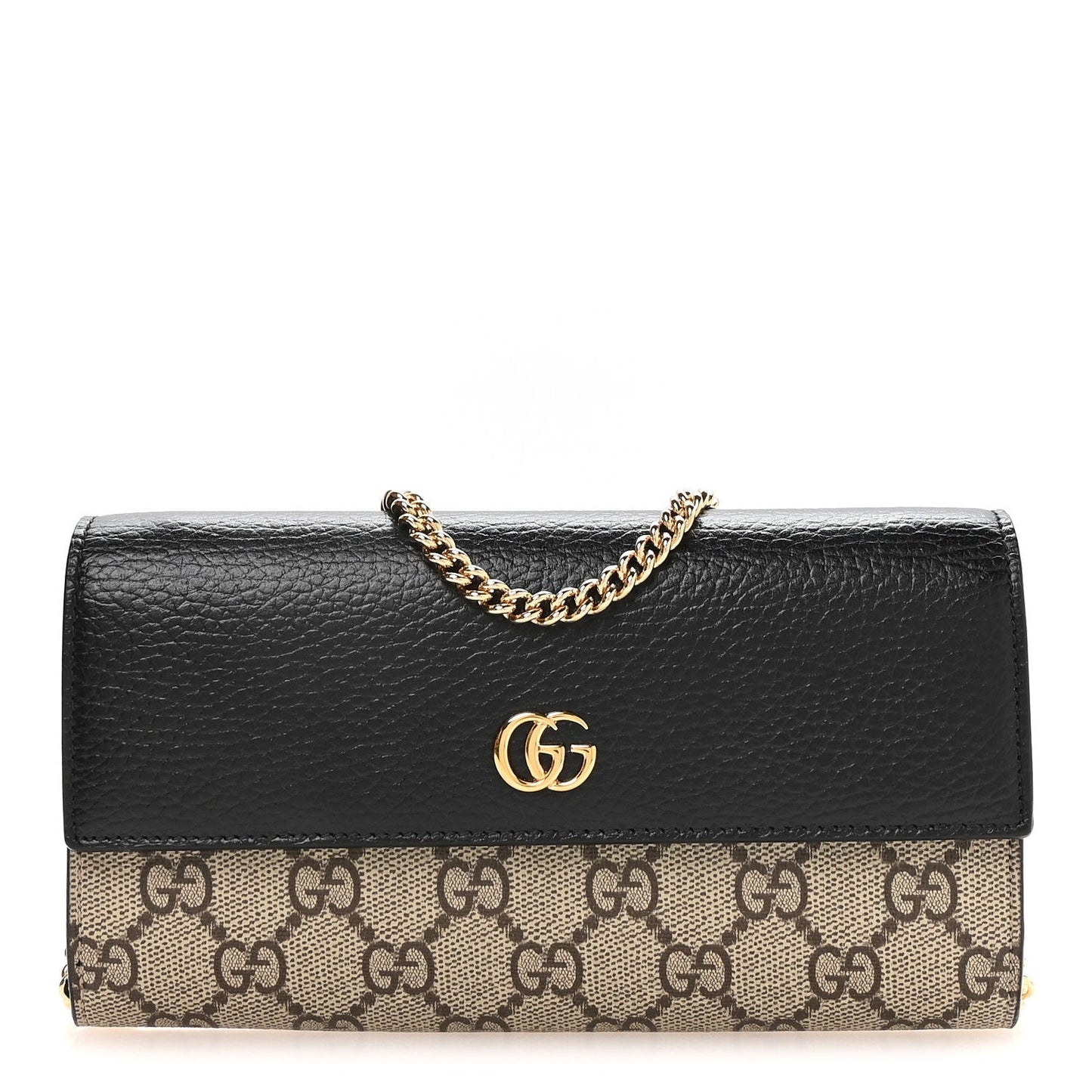 Dollar Calfskin GG Supreme Monogram Petite GG Marmont Wallet Chain Bag Black Beige Ebony