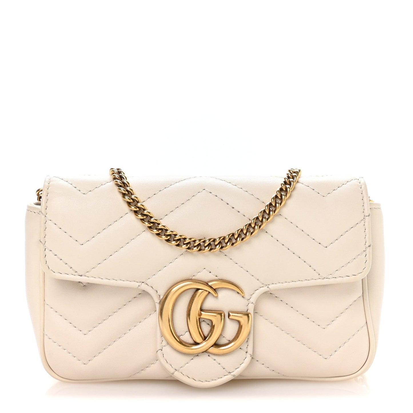 Calfskin Matelasse Super Mini GG Marmont Shoulder Bag White