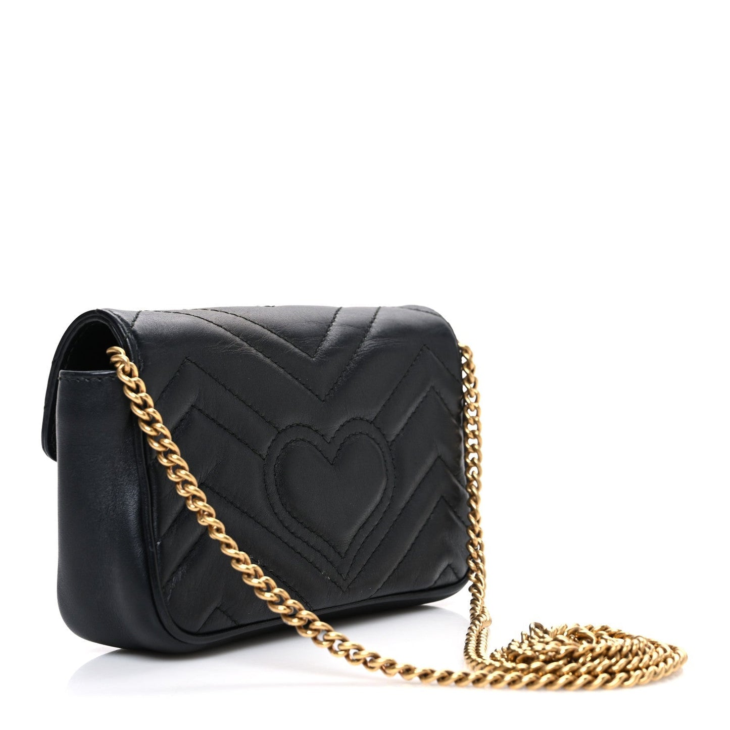 Calfskin Matelasse Super Mini GG Marmont Shoulder Bag Black
