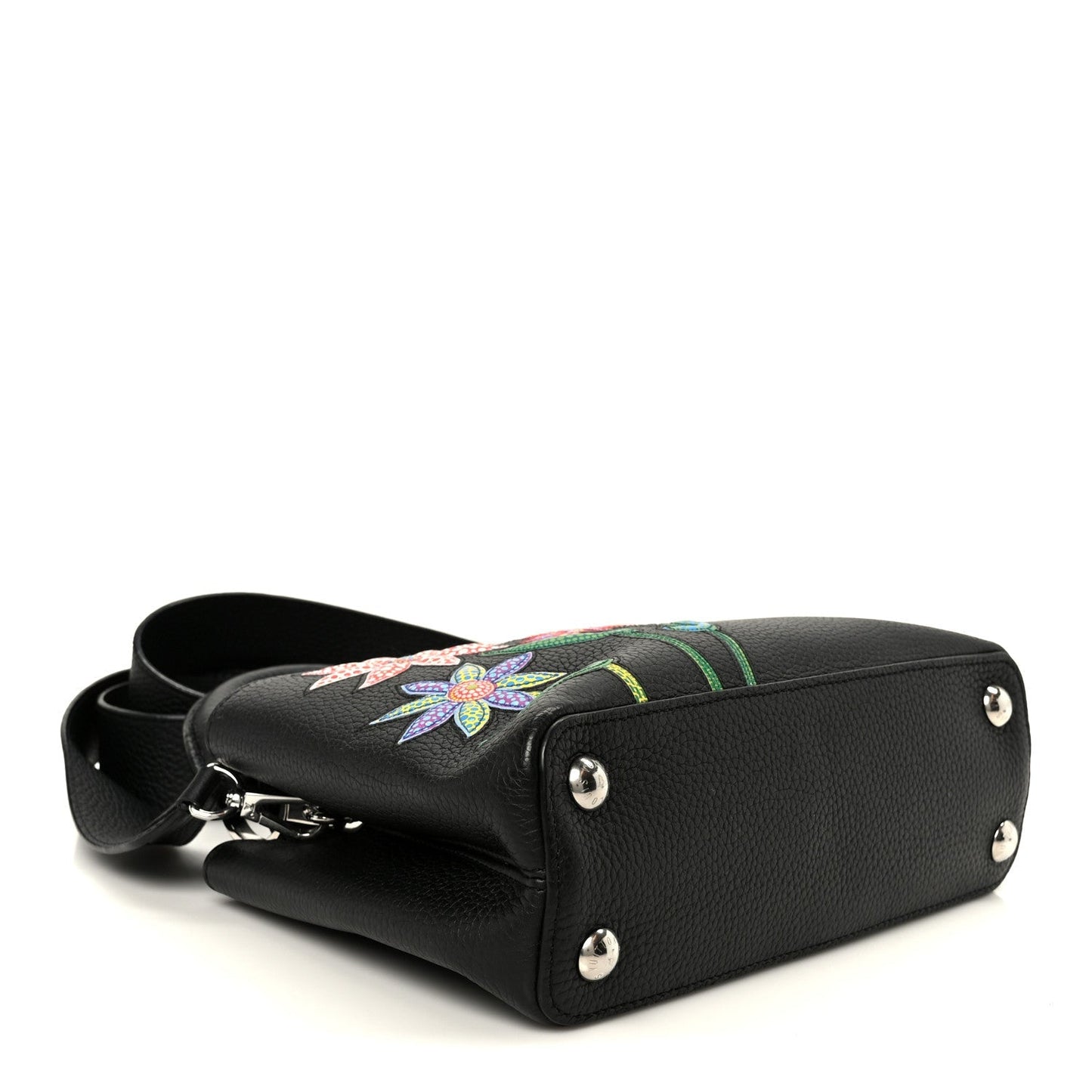 LV X YK Taurillon Inlaid Kusama Flowers Capucines BB Black