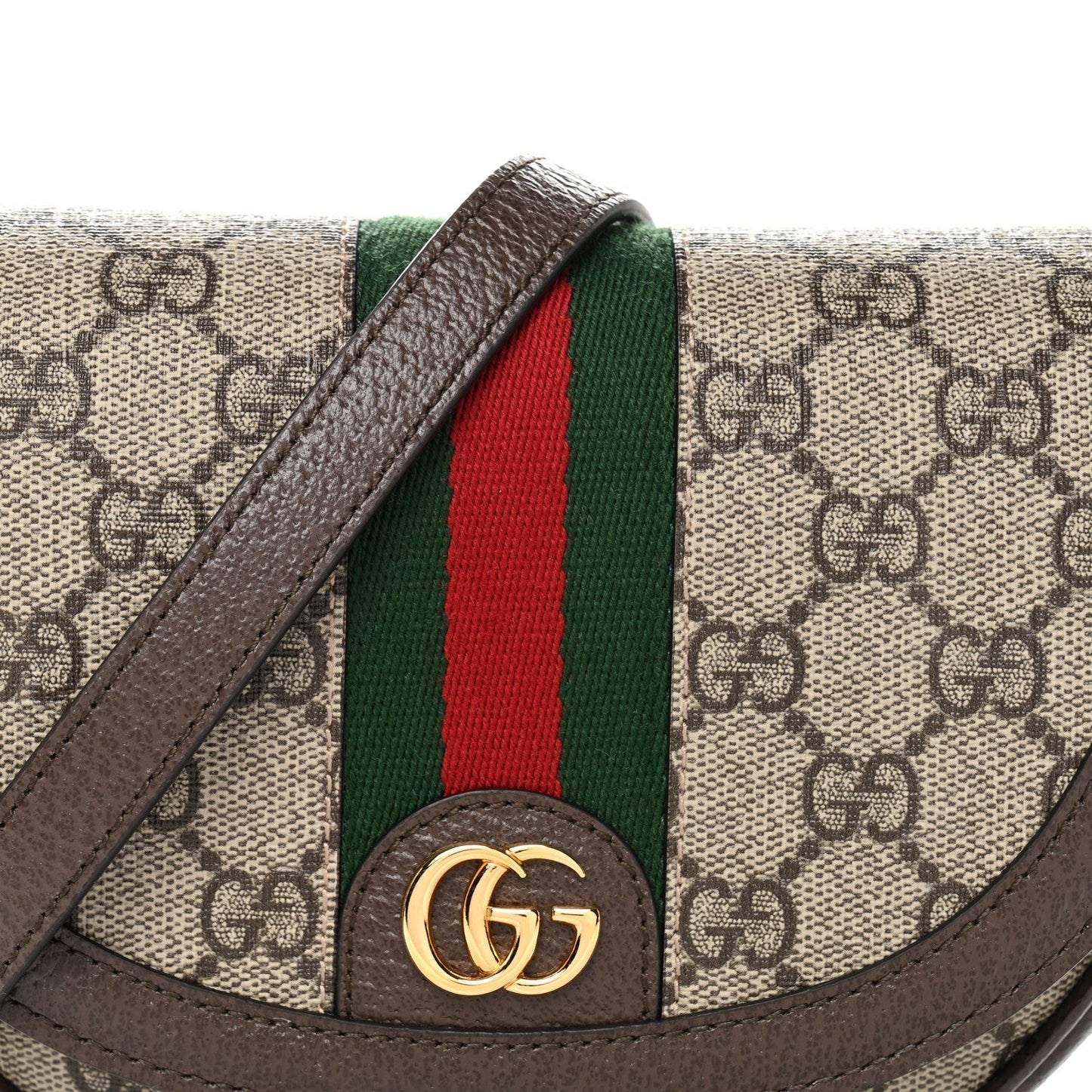 GG Supreme Monogram Textured Dollar Calfskin Web Mini Ophidia Flap Shoulder Bag Beige Ebony New Acero