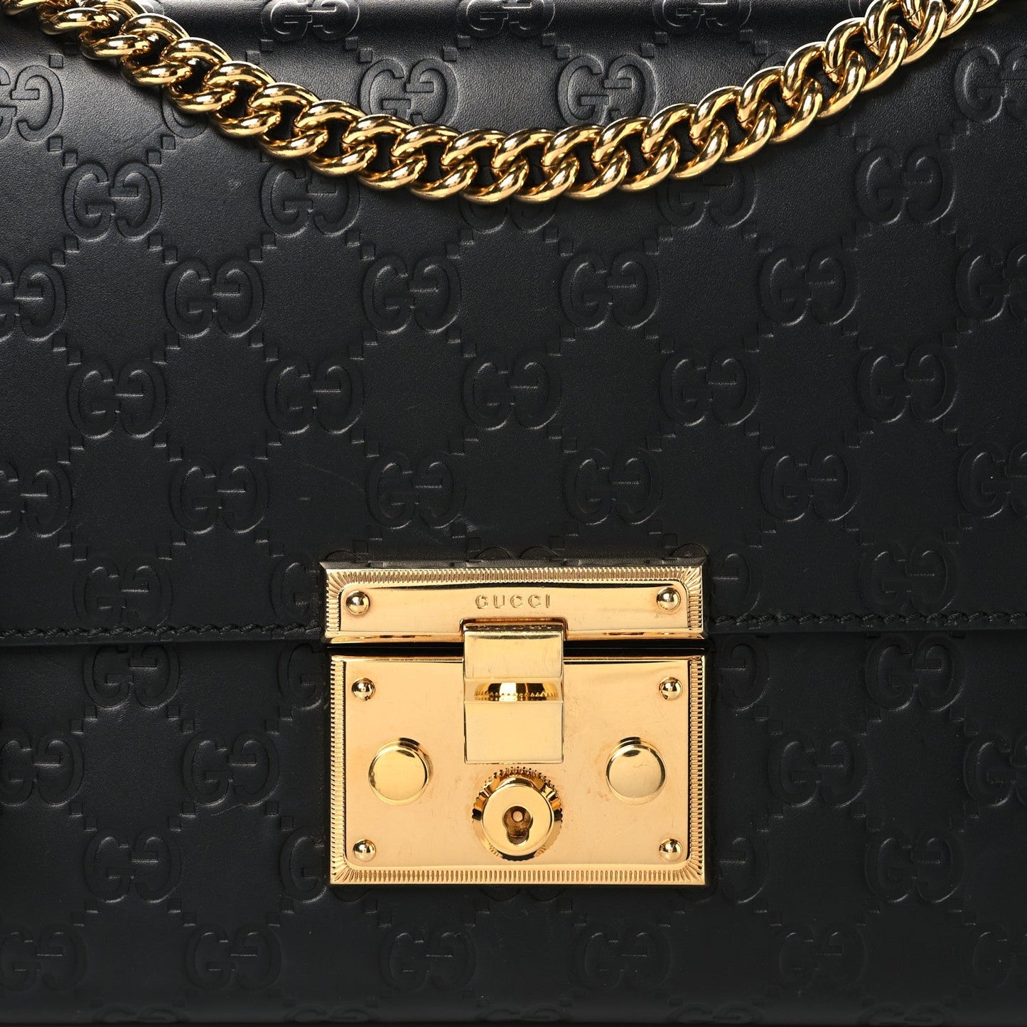 Guccissima Medium Padlock Shoulder Bag Black