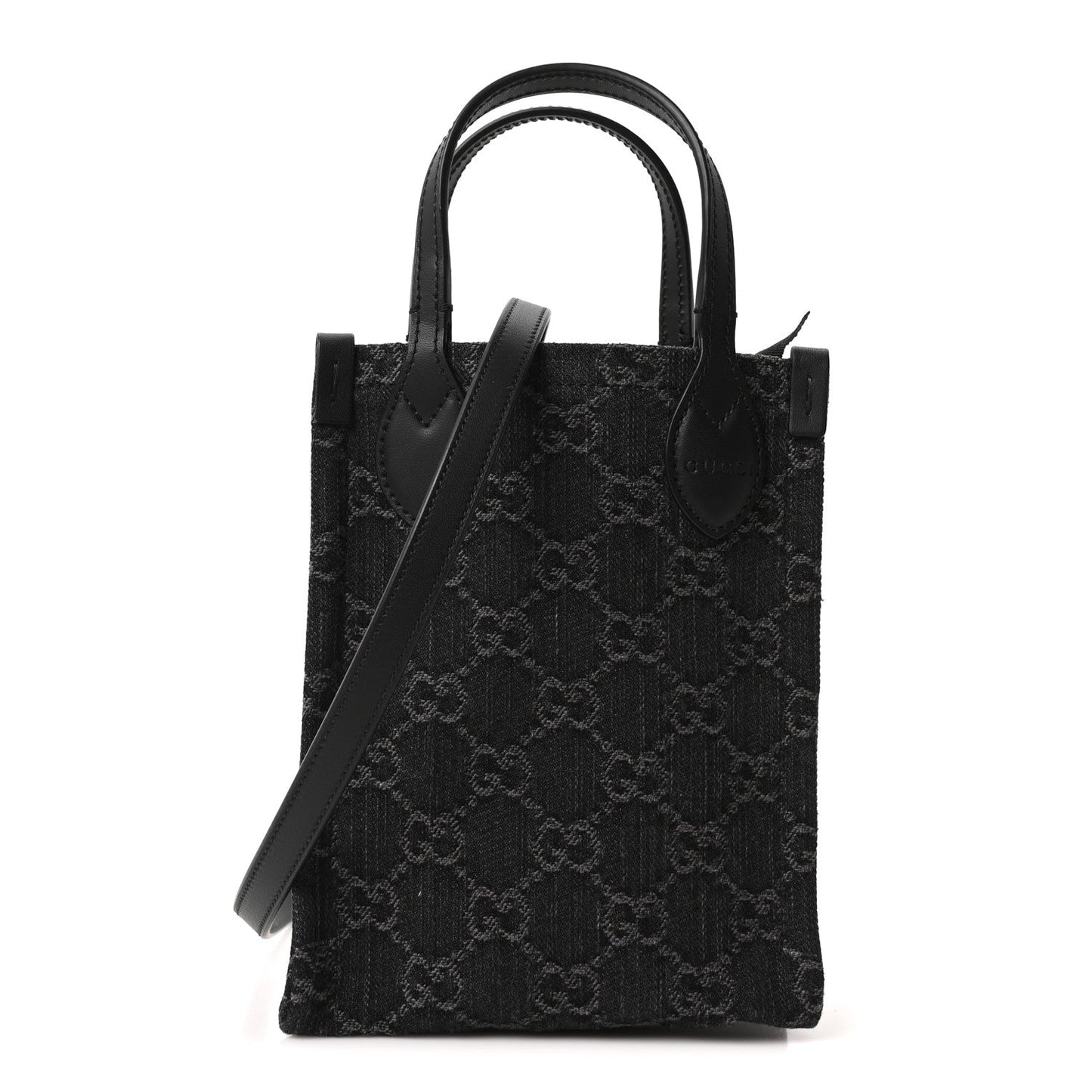 Denim GG Monogram Calfskin Mini Ophidia Tote Bag Black