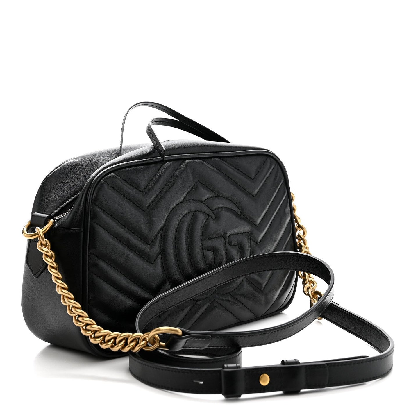 Calfskin Matelasse Small GG Marmont Chain Shoulder Bag Black
