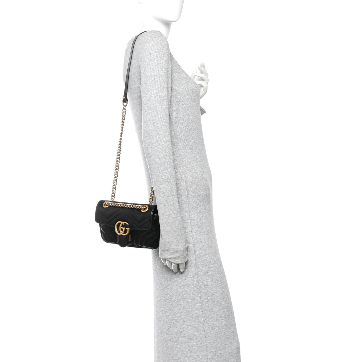 Calfskin Matelasse Mini GG Marmont Shoulder Bag Black