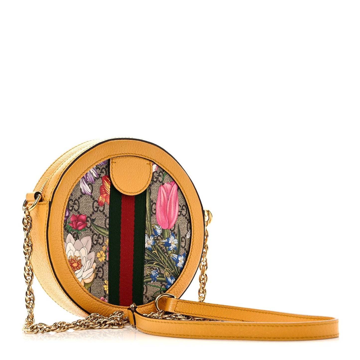 GG Supreme Monogram Flora Web Mini Ophidia Round Shoulder Bag Beige Multicolor Crop