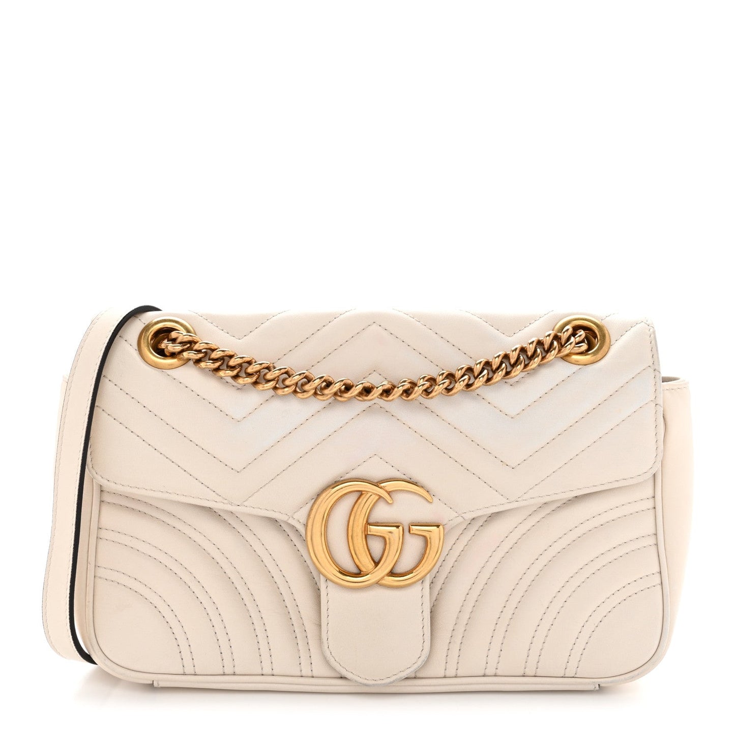 Calfskin Matelasse Small GG Marmont Shoulder Bag White