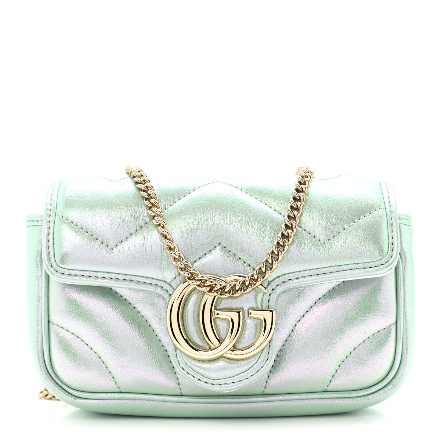 Iridescent Nappa Chevron Matelasse Super Mini GG Marmont Shoulder Bag Green Iridescent