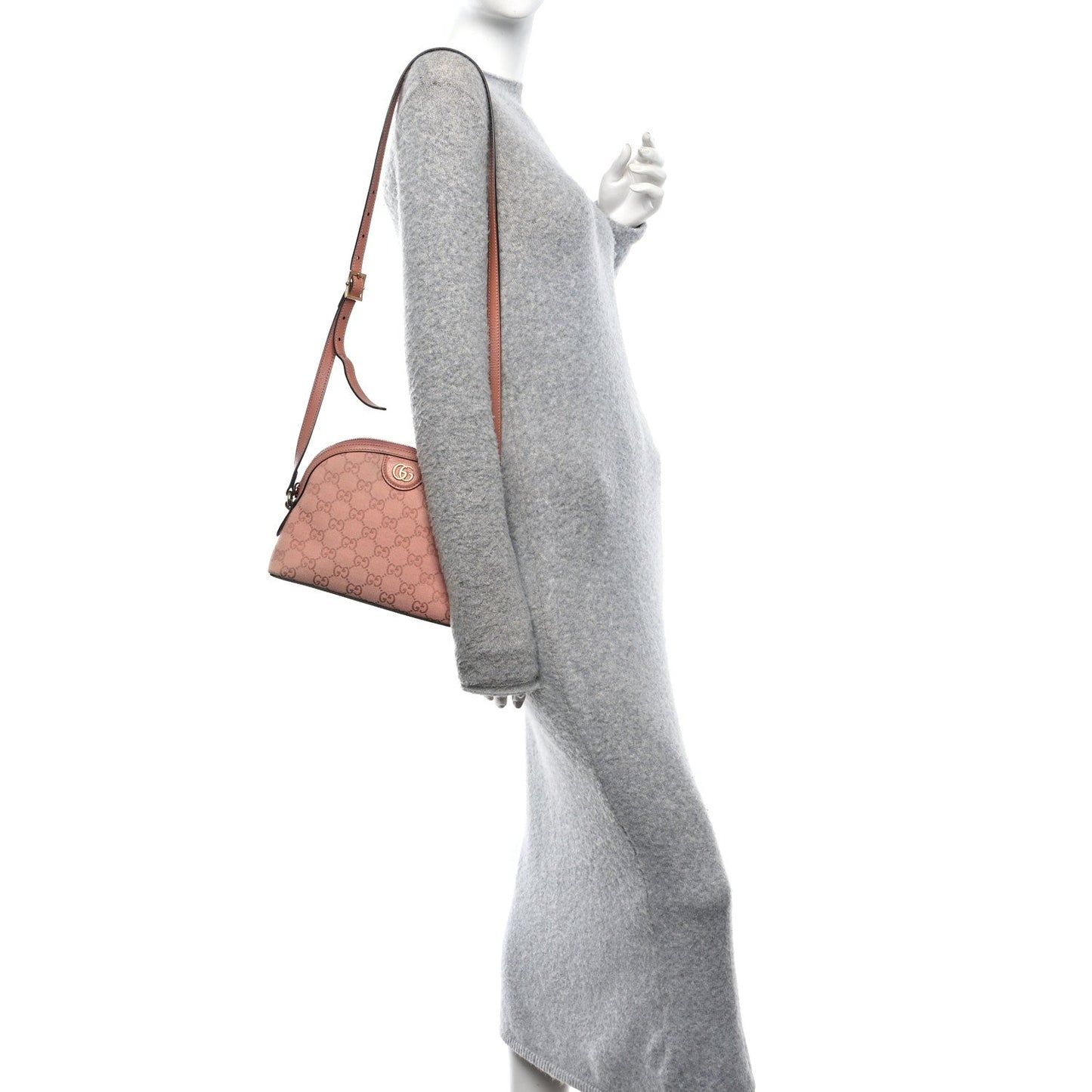 Monogram Textured Dollar Calfskin Small Ophidia Dome Shoulder Bag Cloche Rose Pink