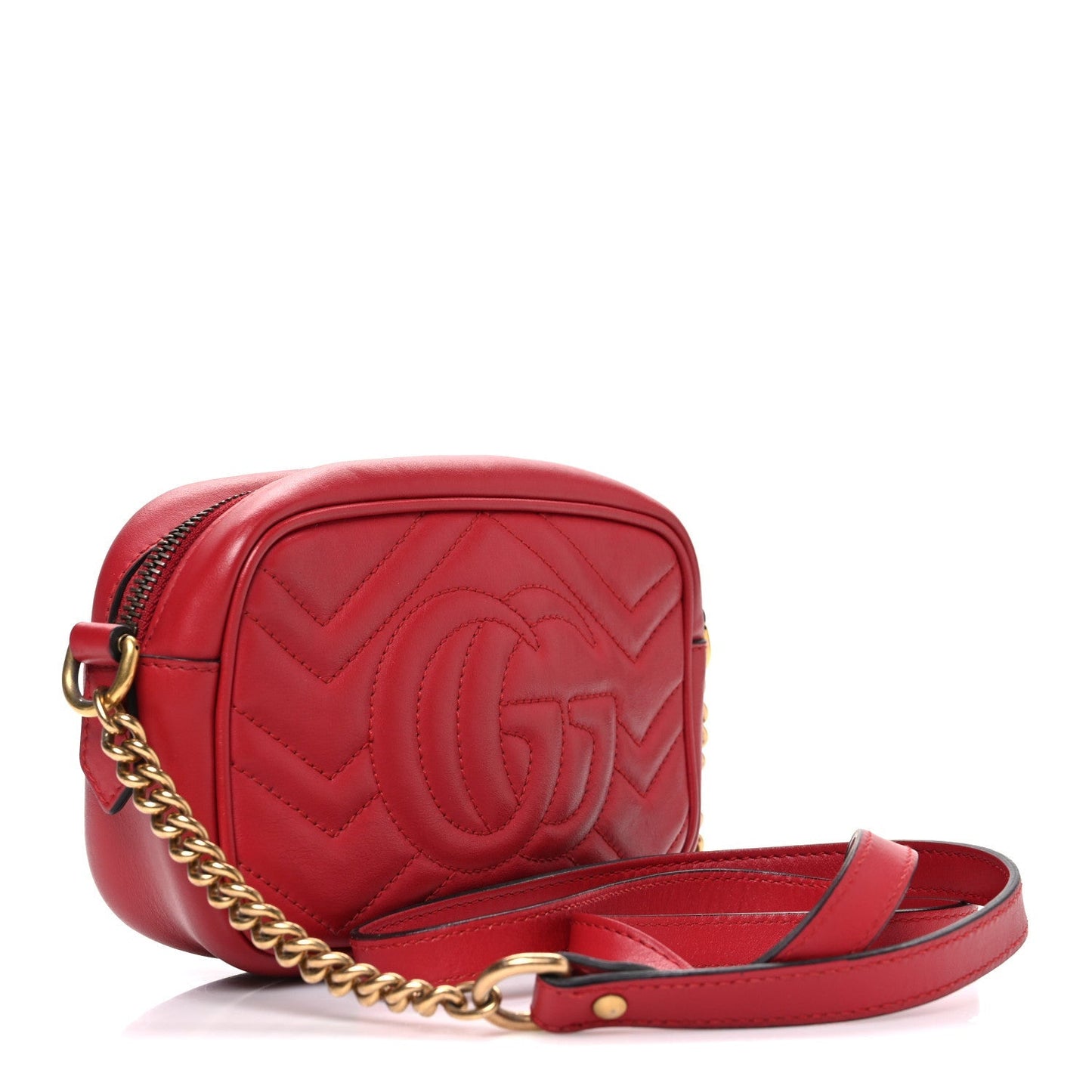 Calfskin Matelasse Mini GG Marmont Chain Shoulder Bag Hibiscus Red