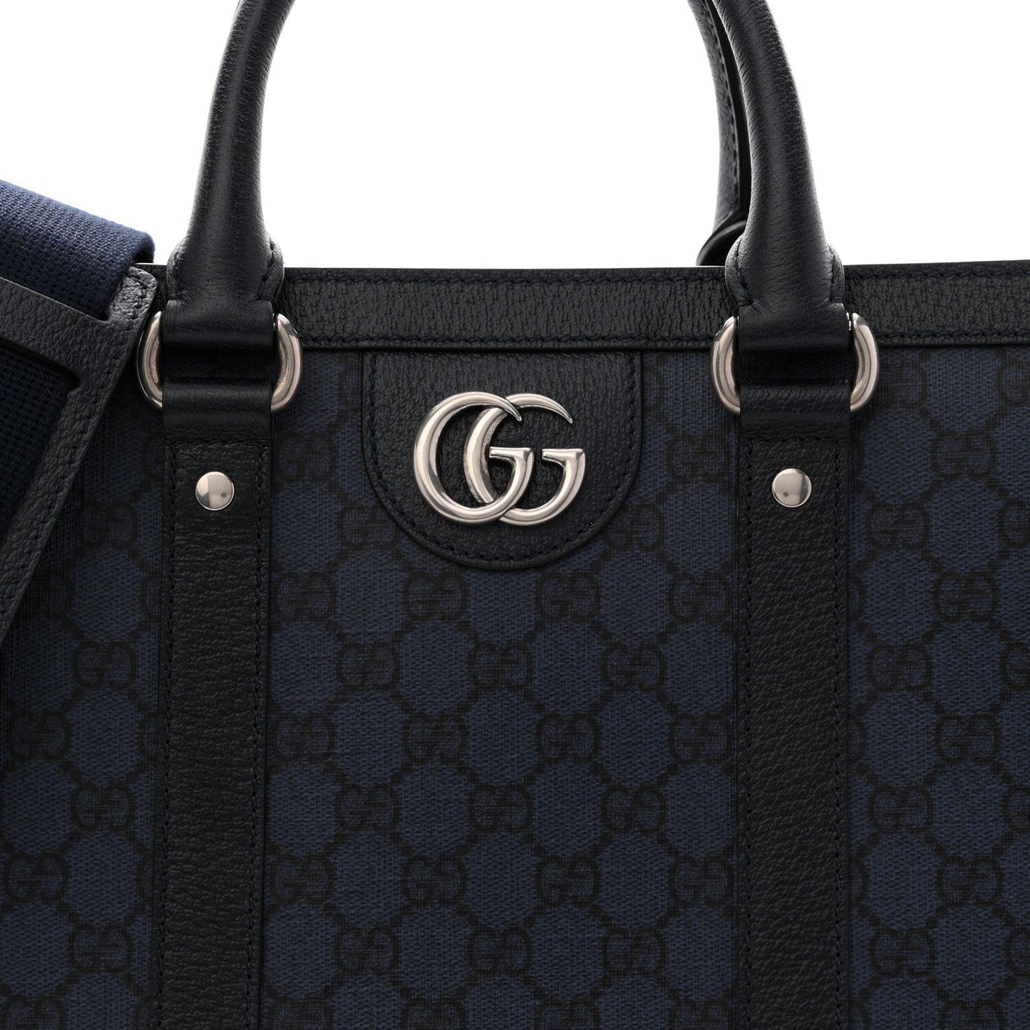 GG Supreme Monogram Textured Dollar Calfskin Large Ophidia Tote Bag Black Blue