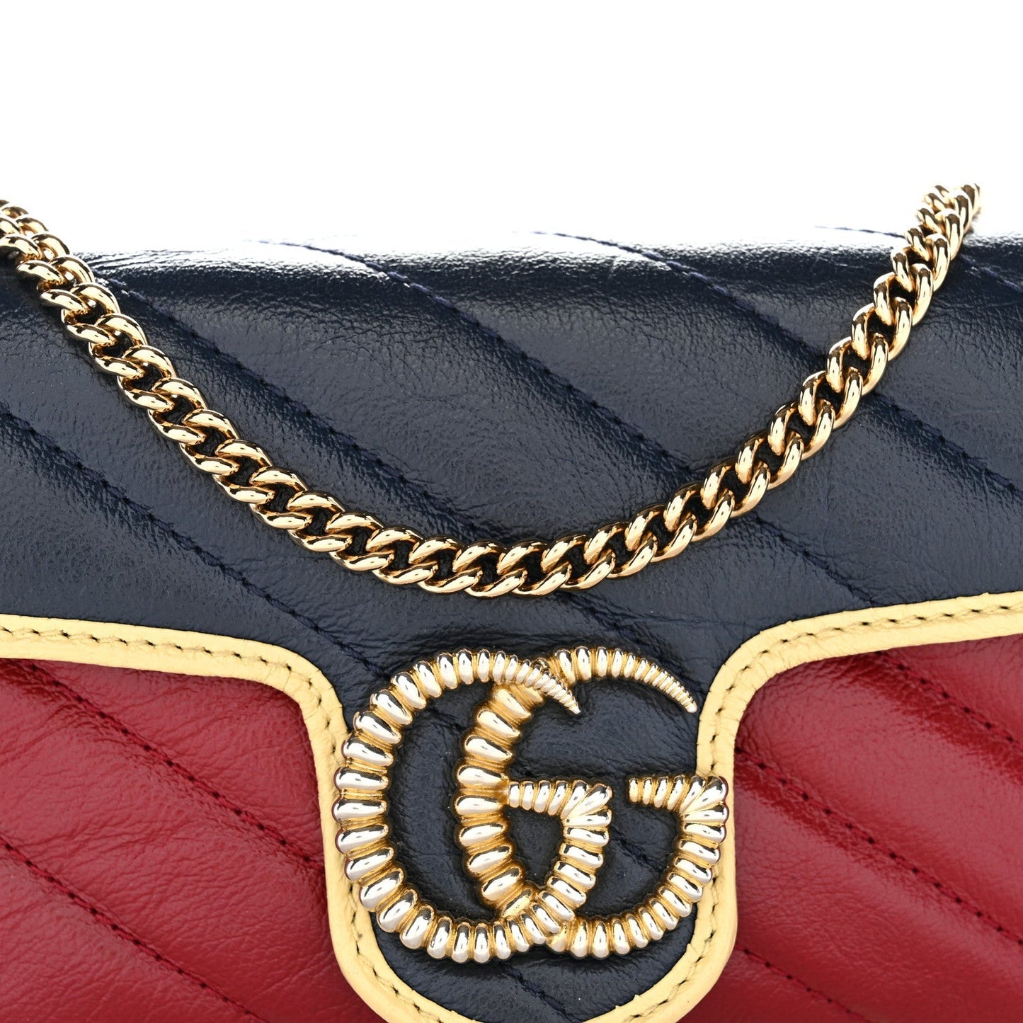 Vintage Effect Calfskin Matelasse Super Mini Torchon GG Marmont Shoulder Bag Black Beige