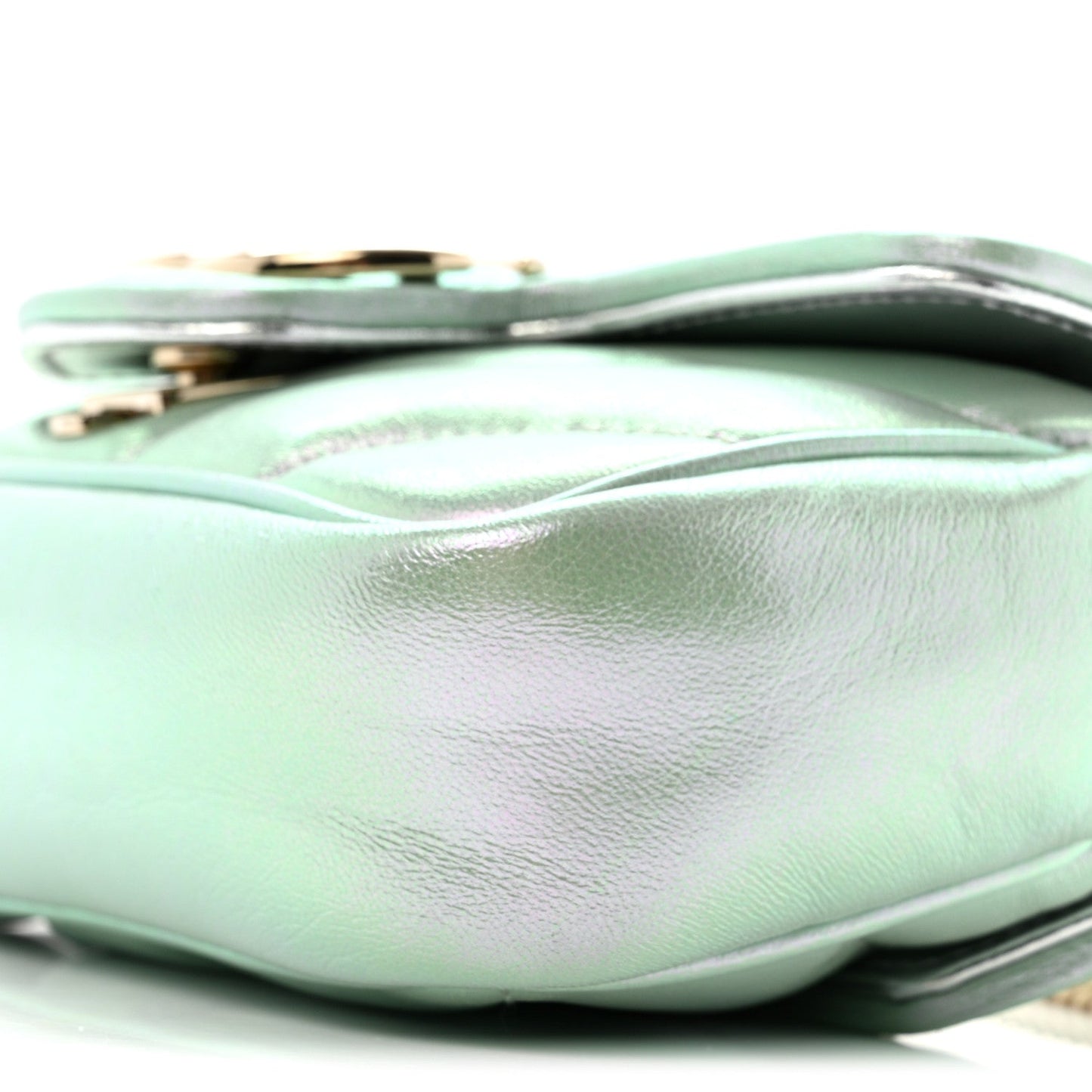 Iridescent Nappa Chevron Matelasse Super Mini GG Marmont Shoulder Bag Green Iridescent