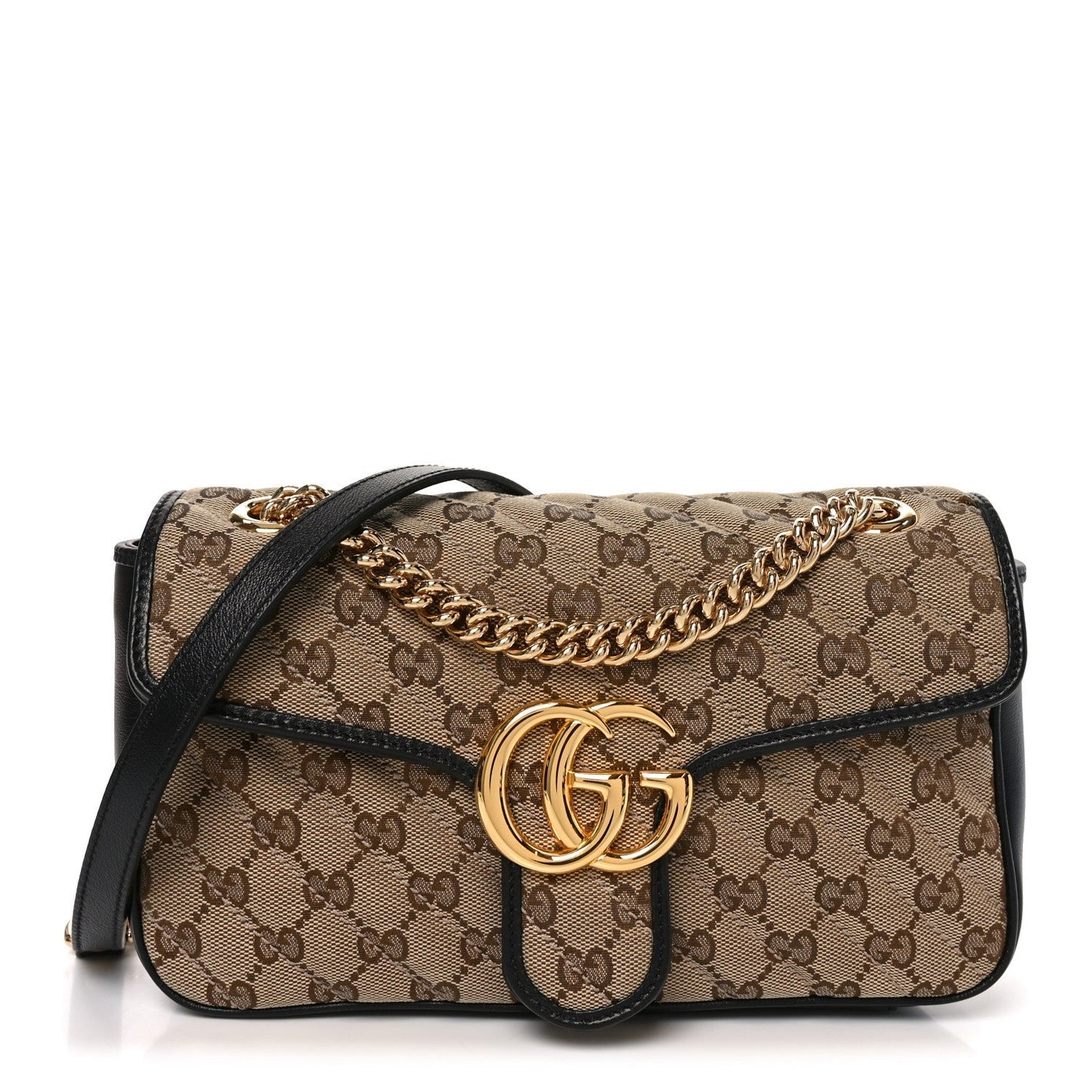 Monogram Matelasse Diagonal Small GG Marmont Shoulder Bag Beige Black