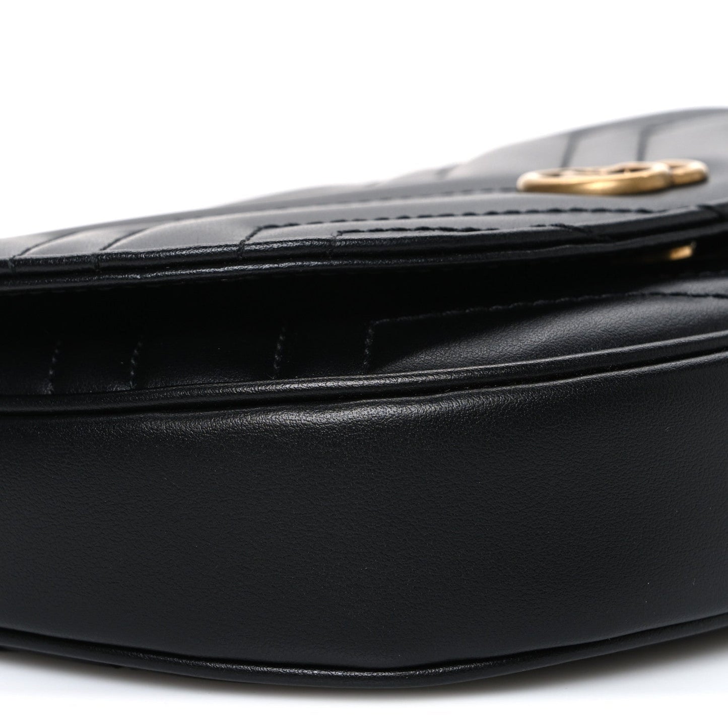 Calfskin Matelasse Mini GG Marmont Chain Half Moon Crossbody Bag Black
