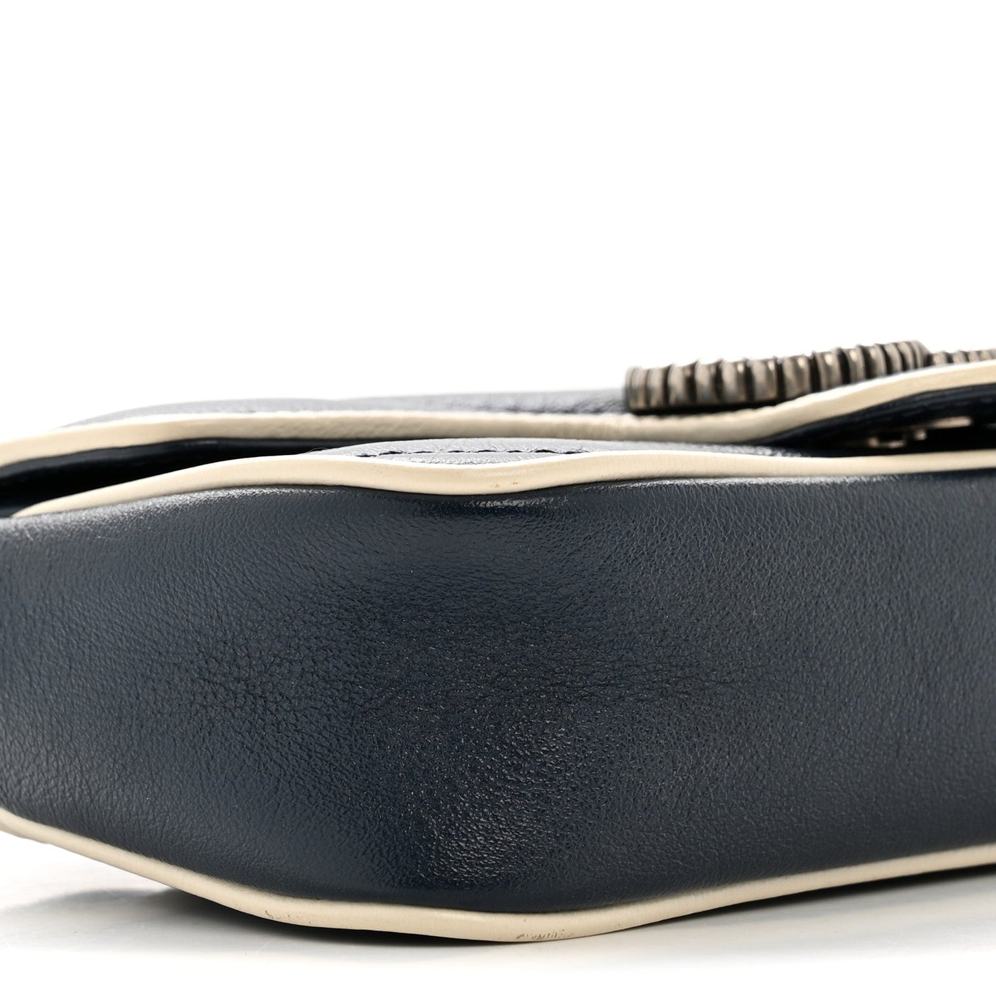 Vintage Effect Calfskin Matelasse Diagonal Super Mini Torchon GG Marmont Shoulder Bag Blue Agata Mystic White