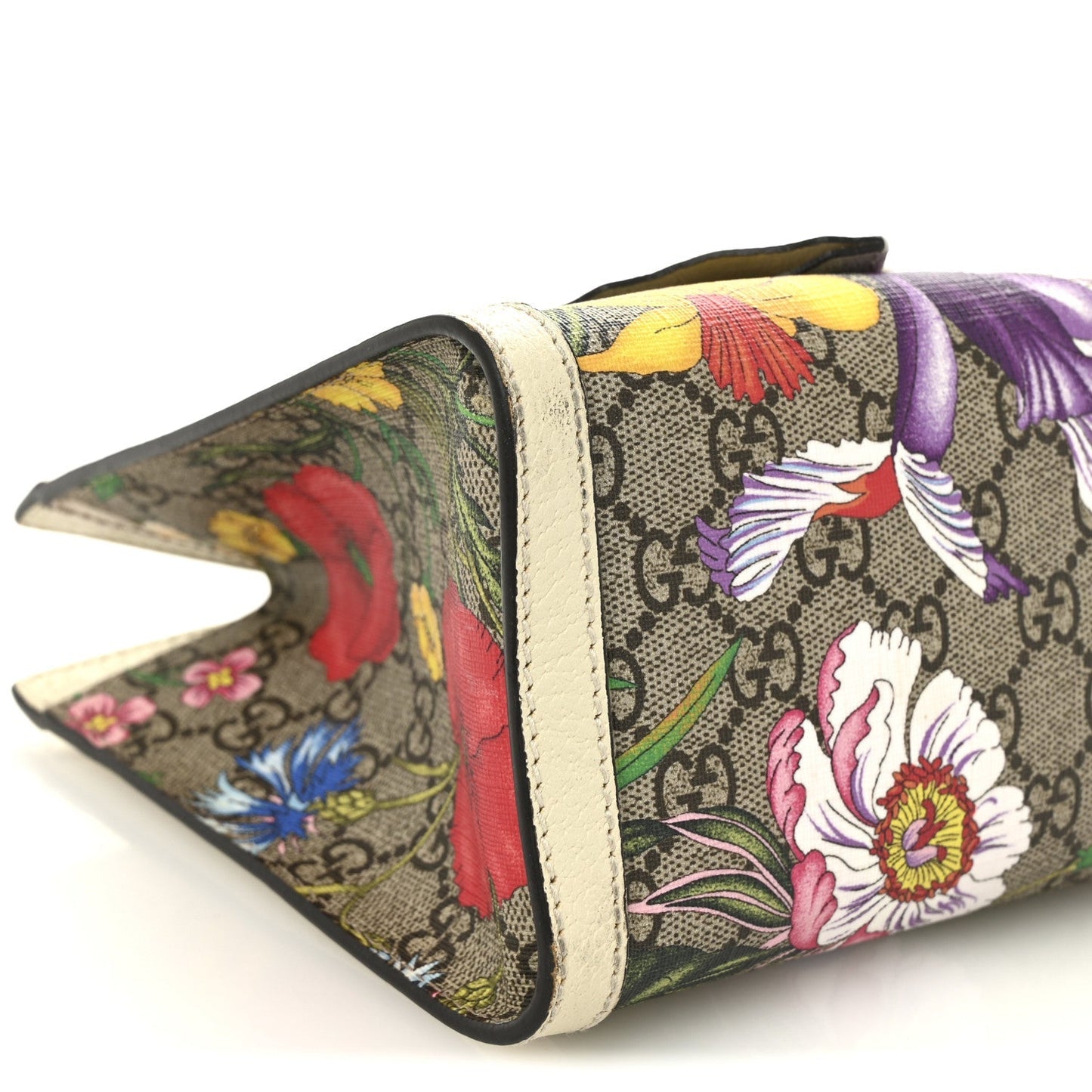 GG Supreme Monogram Flora Textured Calfskin Small Padlock Tote Beige Ebony Multicolor Mystic White