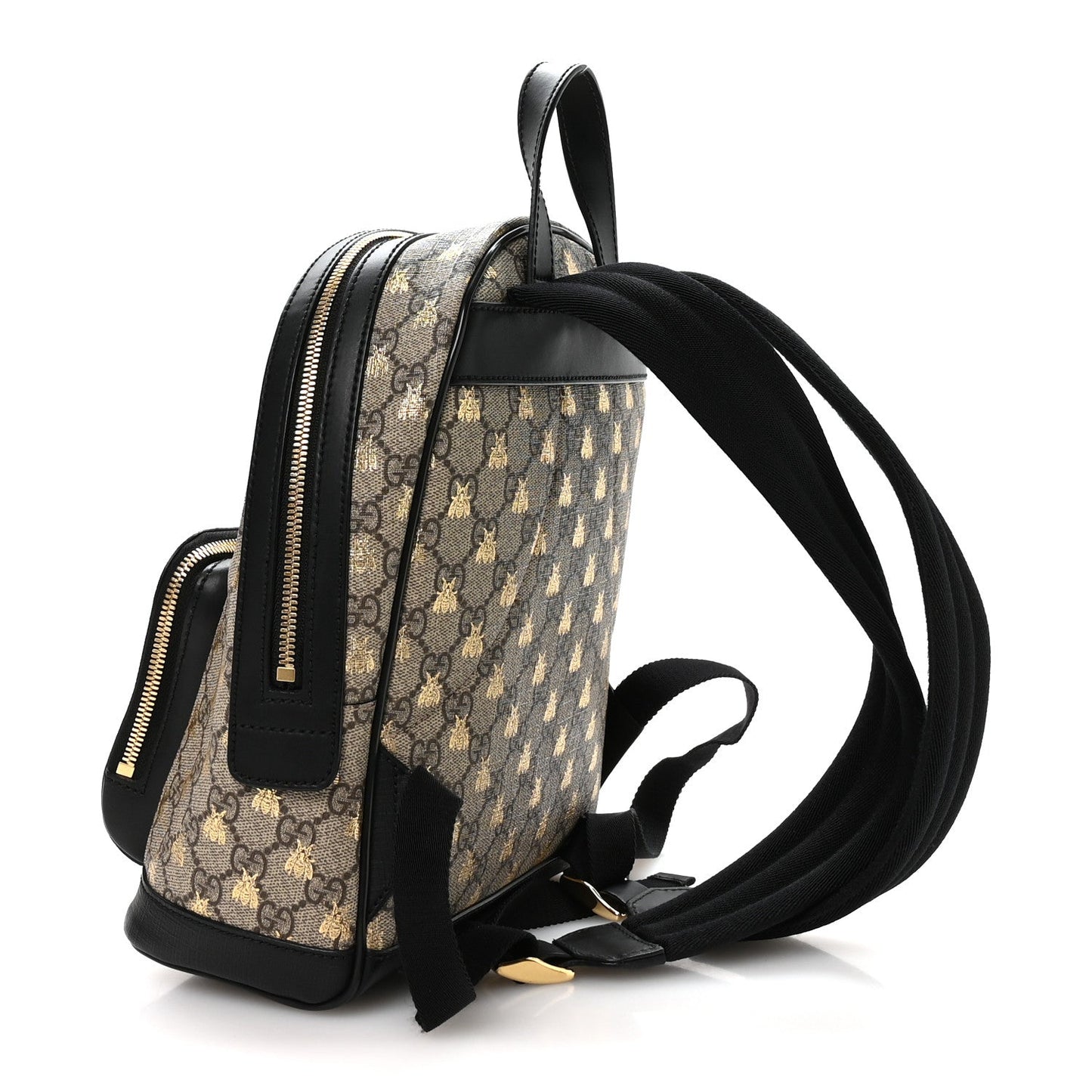 GG Supreme Monogram Bees Print Small Day Backpack Beige Oro Black