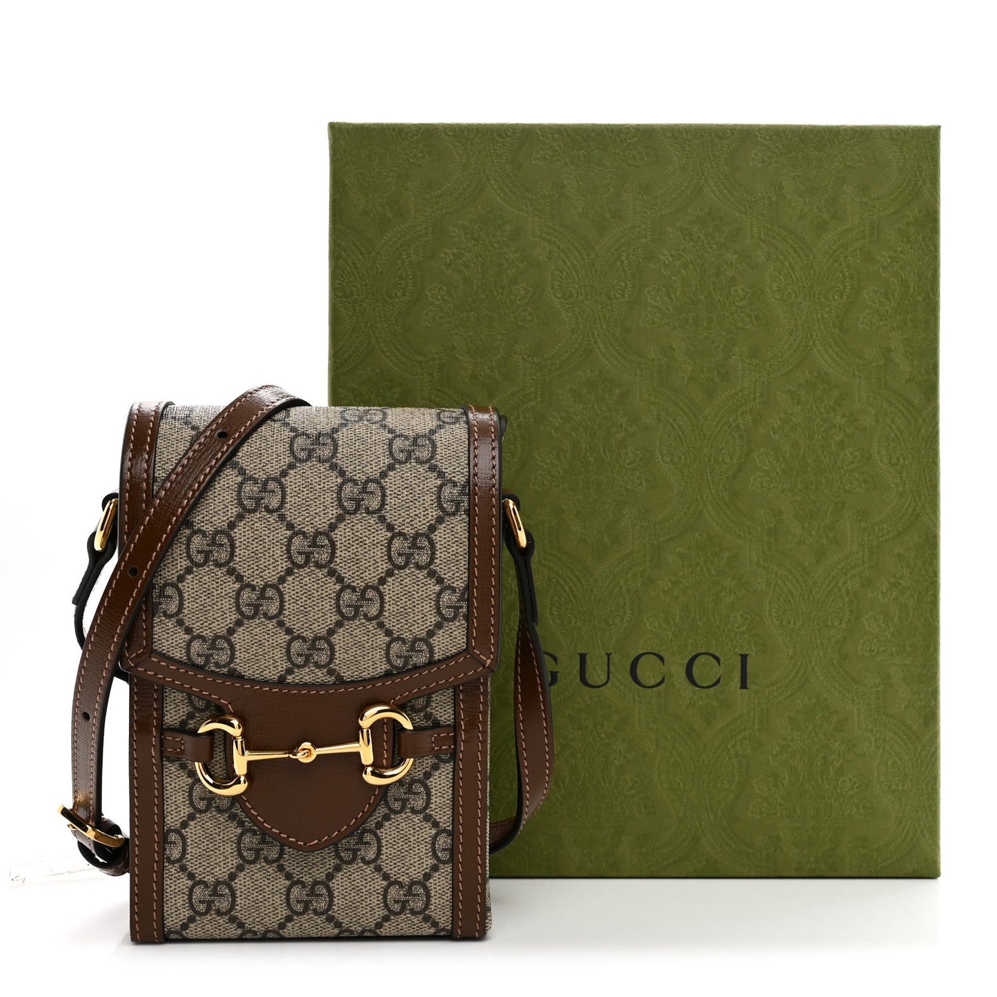 GG Supreme Monogram Mini Horsebit 1955 Crossbody Bag Beige Brown Sugar