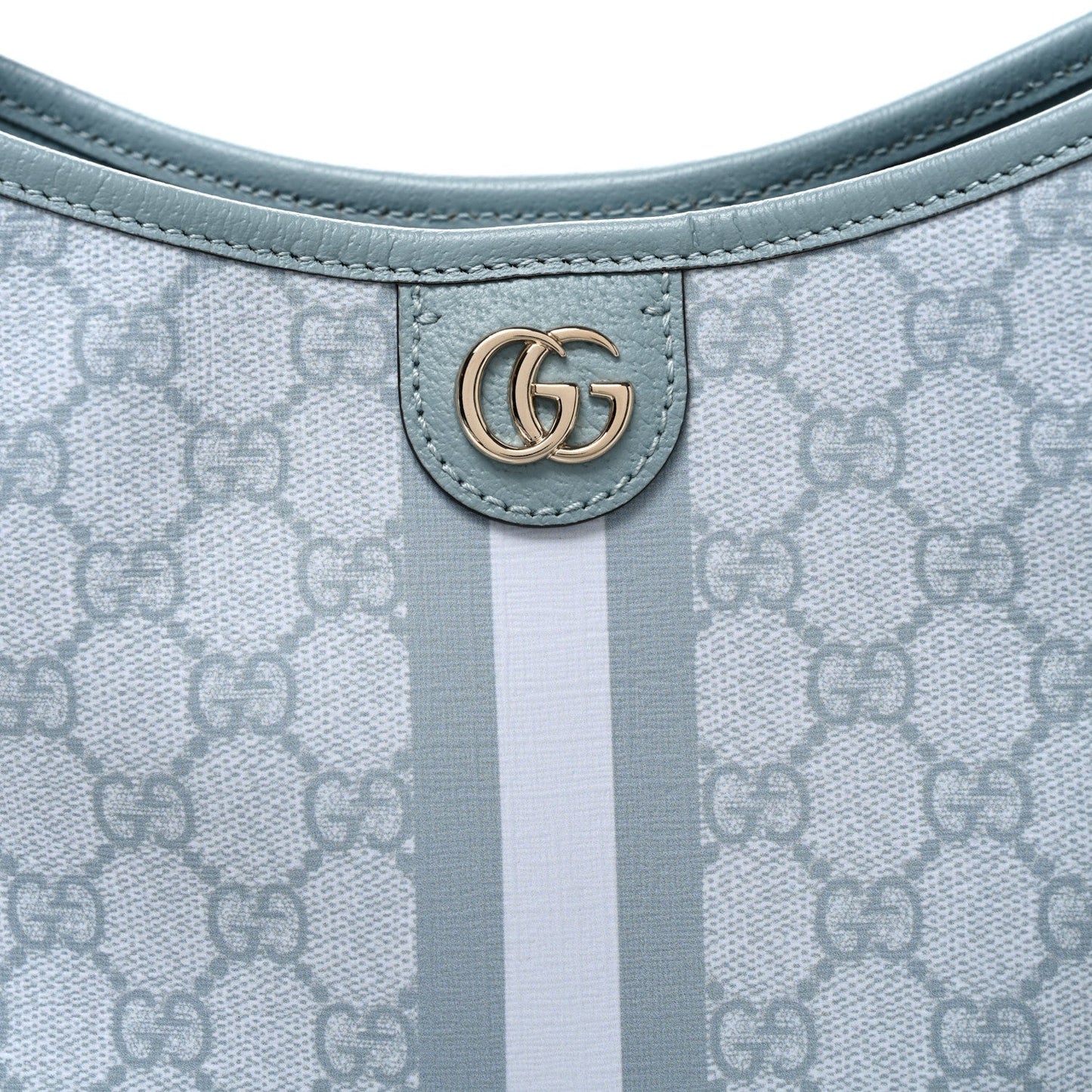 GG Supreme Monogram Textured Dollar Calfskin Web Small Ophidia Bucket Shoulder Bag Dusty Blue