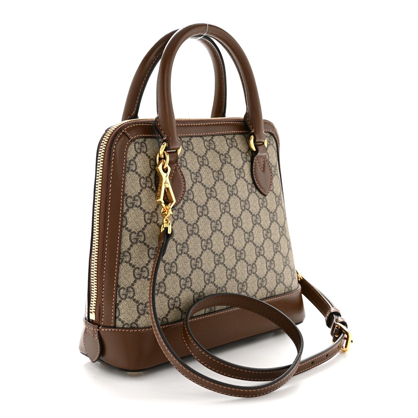 GG Supreme Monogram Azalea Calfskin Small Horsebit 1955 Top Handle Bag Beige Ebony Brown Sugar