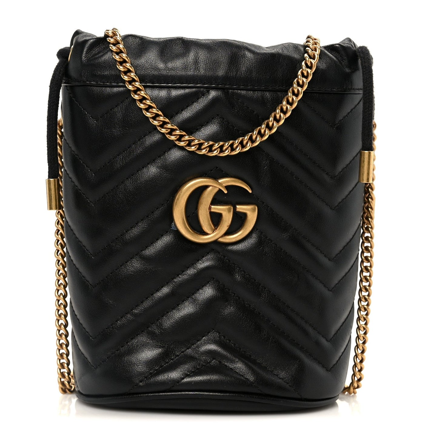 Calfskin Matelasse Mini GG Marmont 2.0 Bucket Bag Black