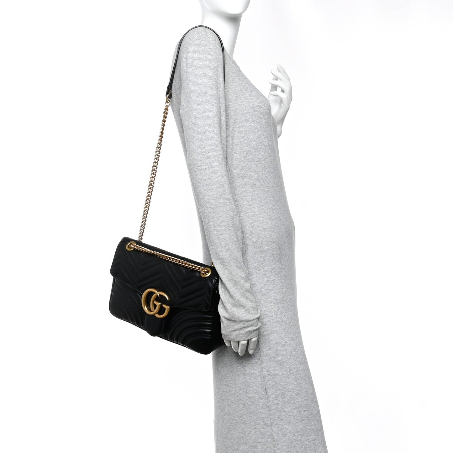 Calfskin Matelasse Medium GG Marmont Shoulder Bag Black