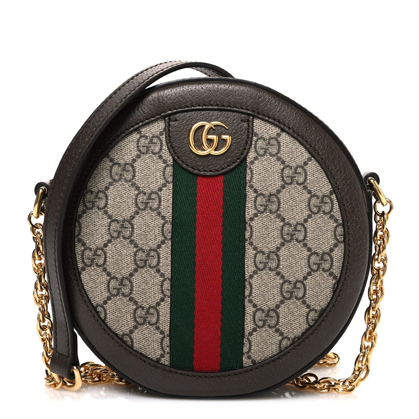GG Supreme Monogram Web Mini Ophidia Round Shoulder Bag Brown