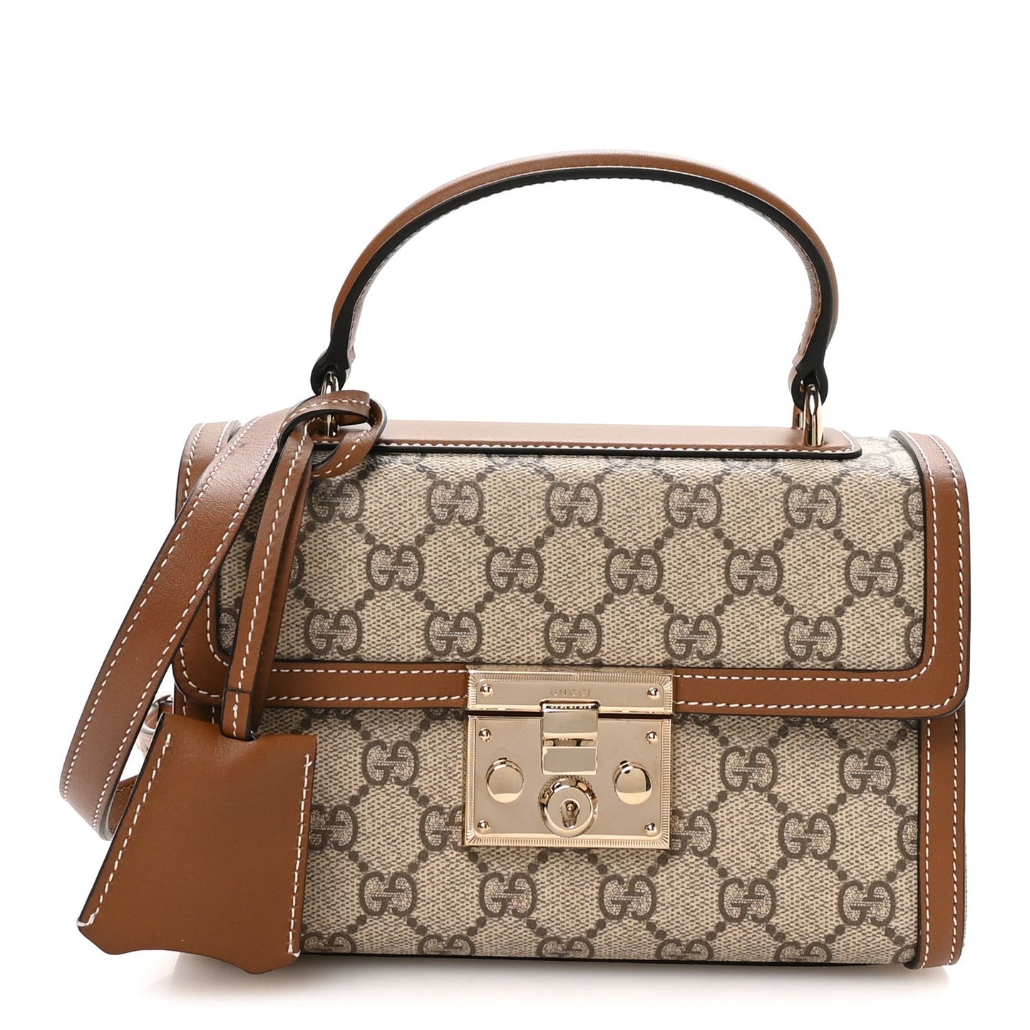 GG Supreme Monogram Small Padlock Top Handle Shoulder Bag Beige Ebony Dark Brown