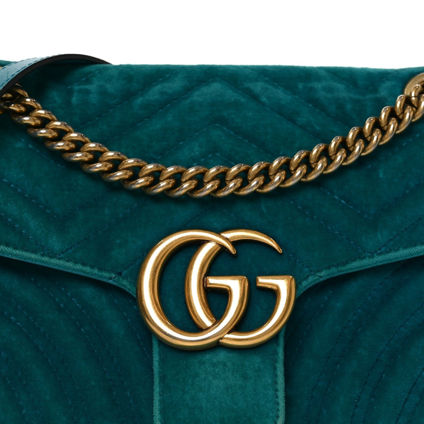 Velvet Matelasse Small GG Marmont Shoulder Bag Pavone Cyan