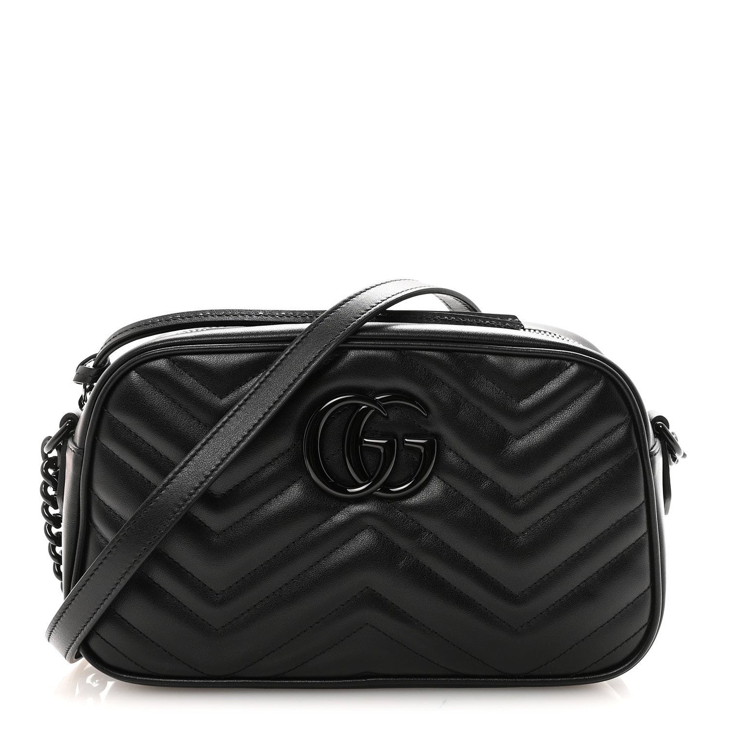 Calfskin Matelasse Monochrome Small GG Marmont Chain Shoulder Bag Black