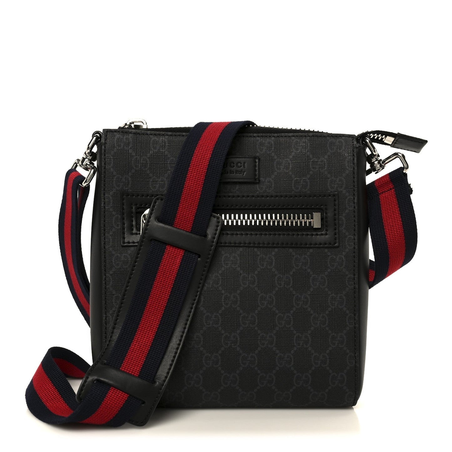 GG Supreme Monogram Web Small Flat Messenger Bag Black Grey