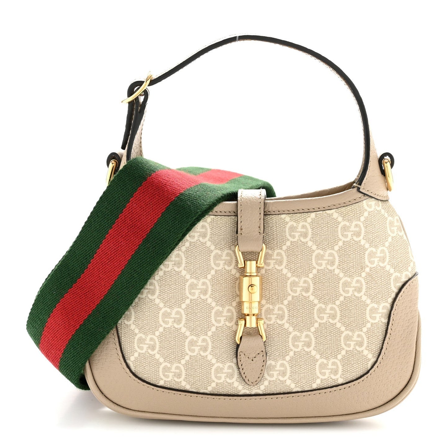 GG Supreme Monogram Textured Dollar Calfskin Mini Jackie 1961 Hobo Beige Mystic White Oatmeal