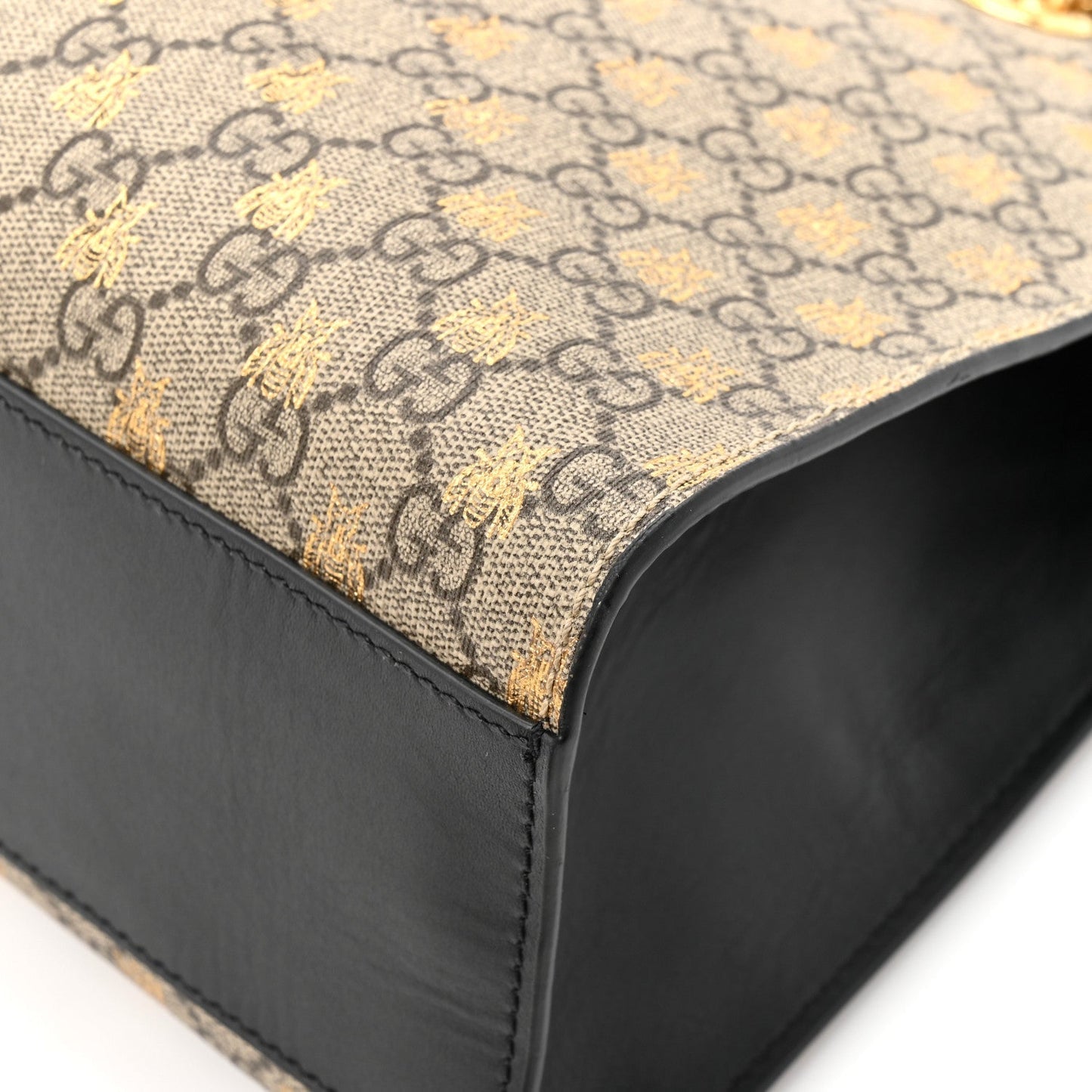 GG Supreme Monogram Bees Medium Padlock Tote Beige Oro Black