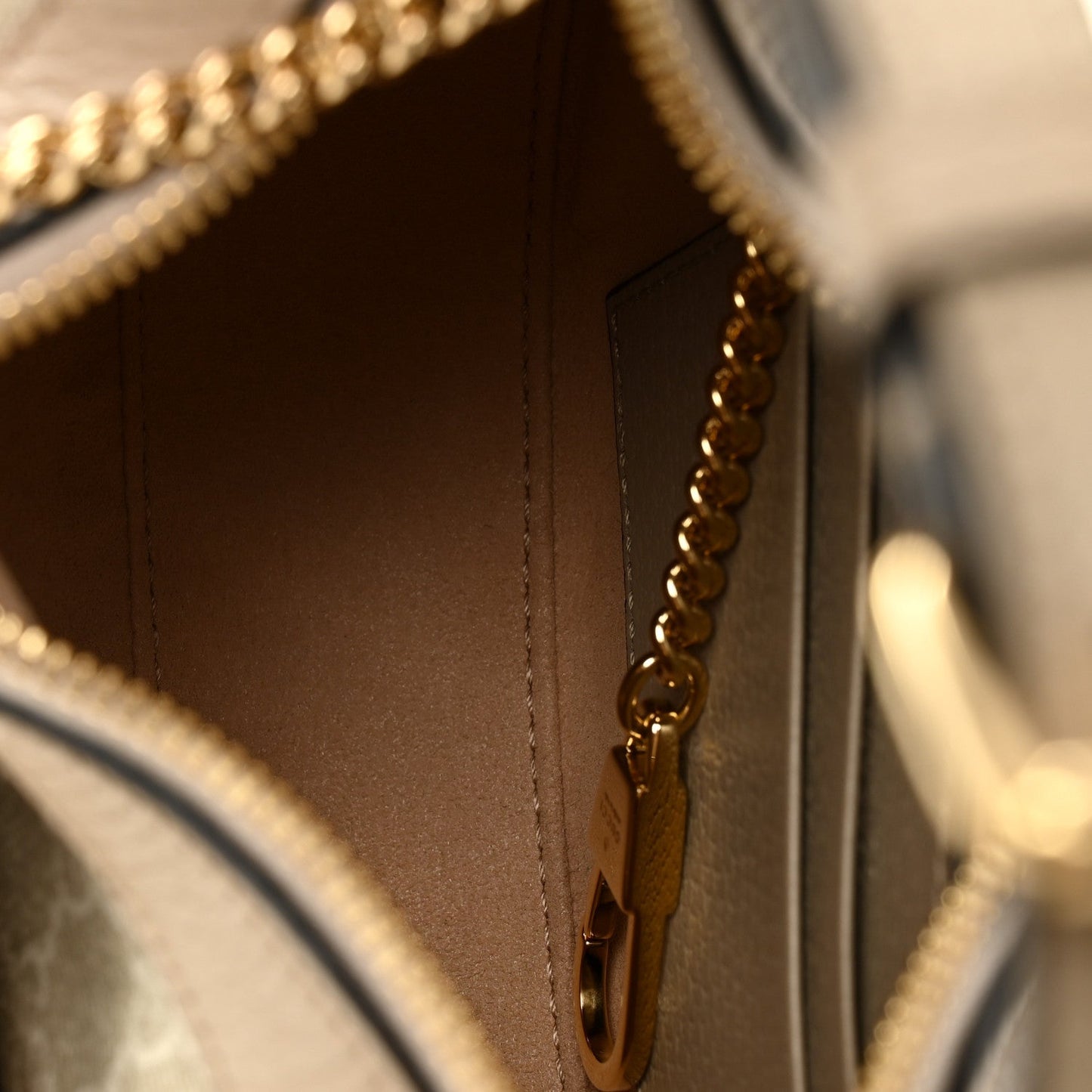 GG Supreme Monogram Textured Dollar Calfskin Mini Retro Interlocking G Half Moon Bag Beige Mystic White Oatmeal