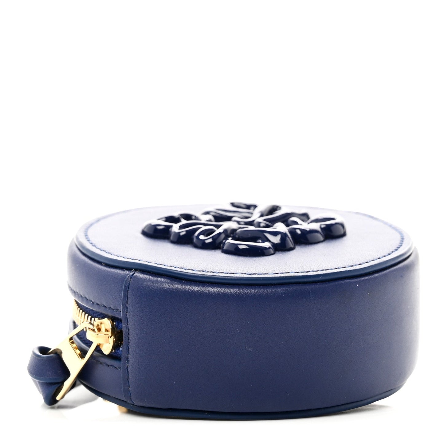 Calfskin Inflated Anagram Cookie Zip Coin Case Blue