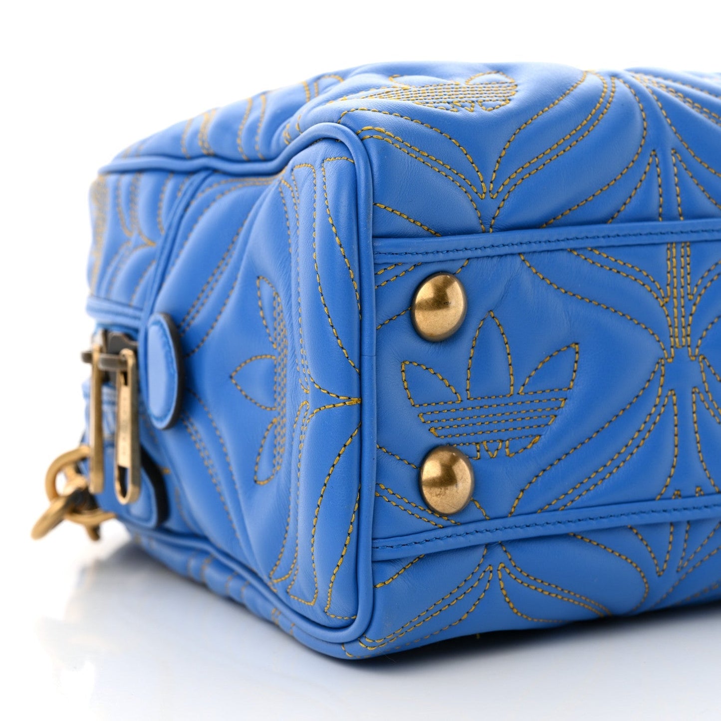 X ADIDAS Calfskin Trefoil Web GG Marmont Medium Duffle Bag Blue