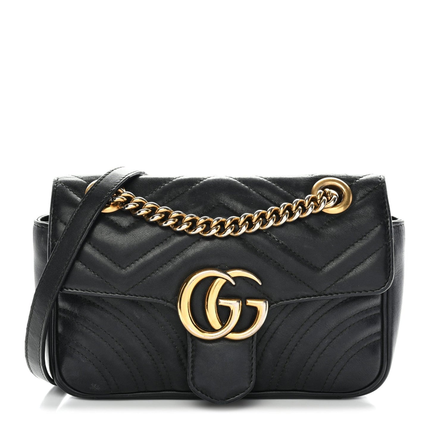 Calfskin Matelasse Mini GG Marmont Shoulder Bag Black