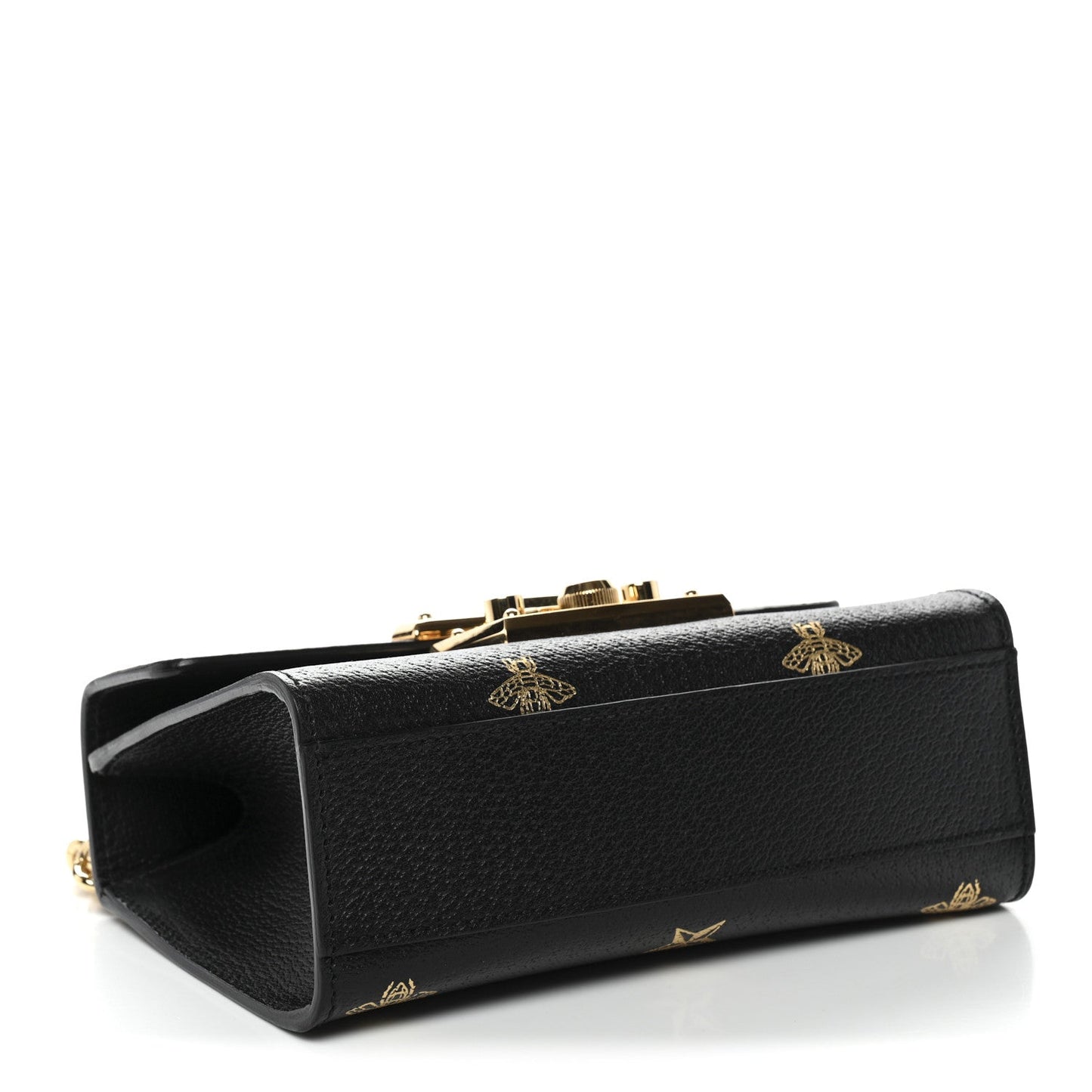 Grained Calfskin Bee Star Small Padlock Shoulder Bag Black