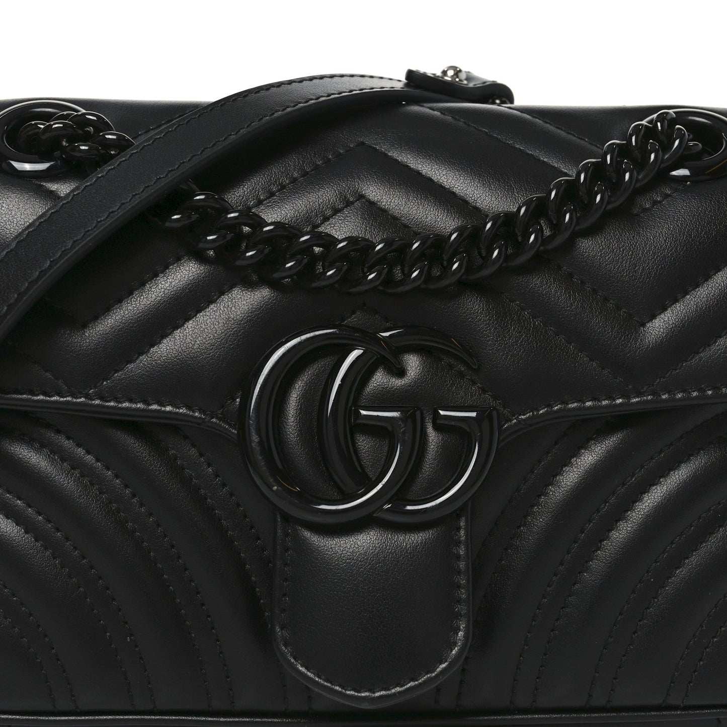 Calfskin Matelasse Monochrome Mini GG Marmont Shoulder Bag Black