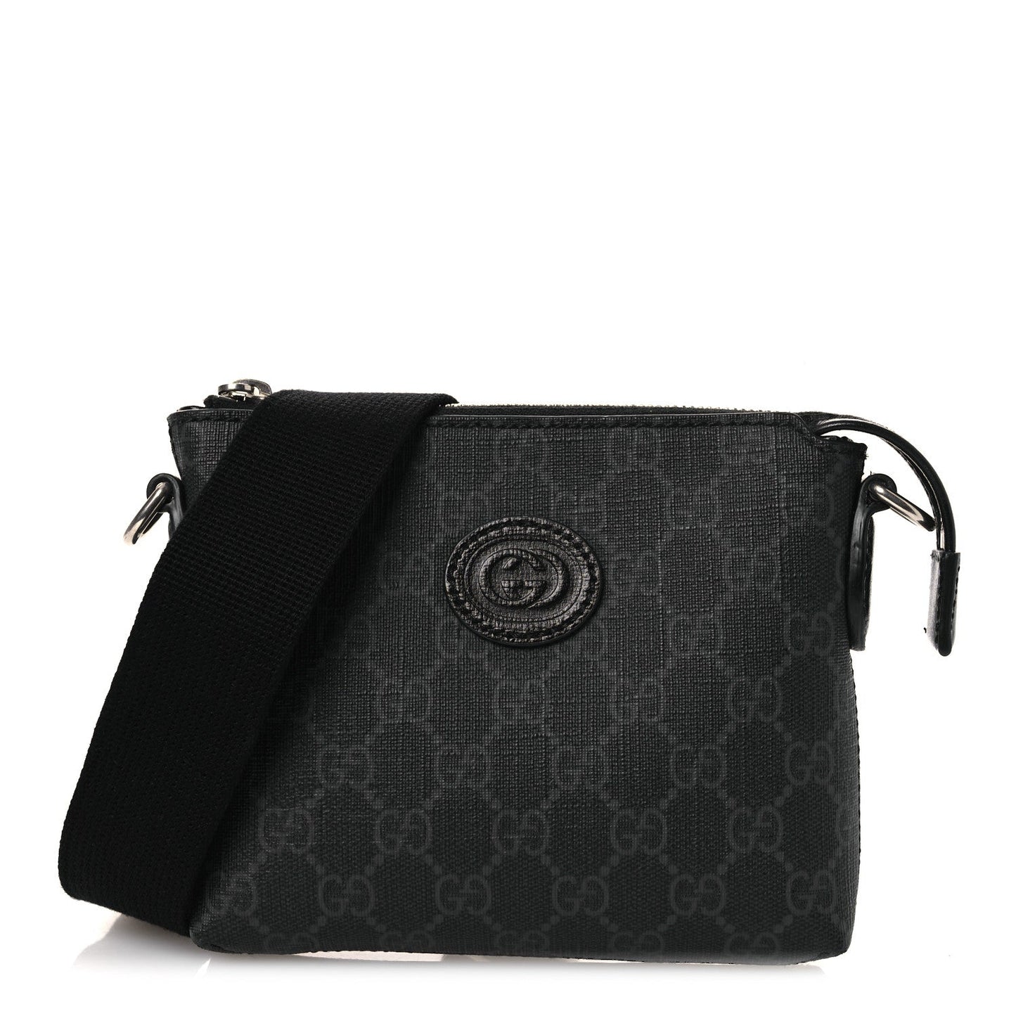 GG Supreme Monogram Azalea Calfskin Small Retro Interlocking G Wristlet Messenger Bag Black