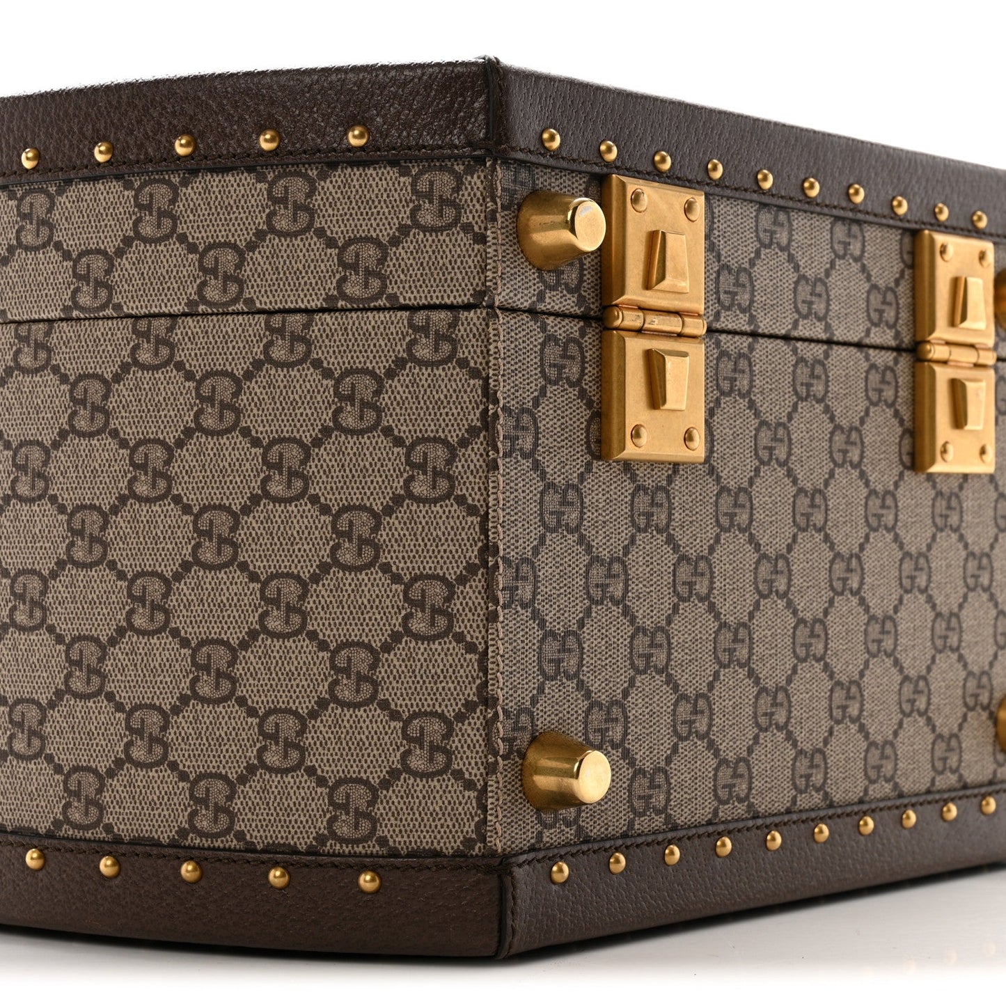 GG Supreme Monogram Textured Dollar Calfskin Web Savoy Hat Box Beige Ebony New Acero