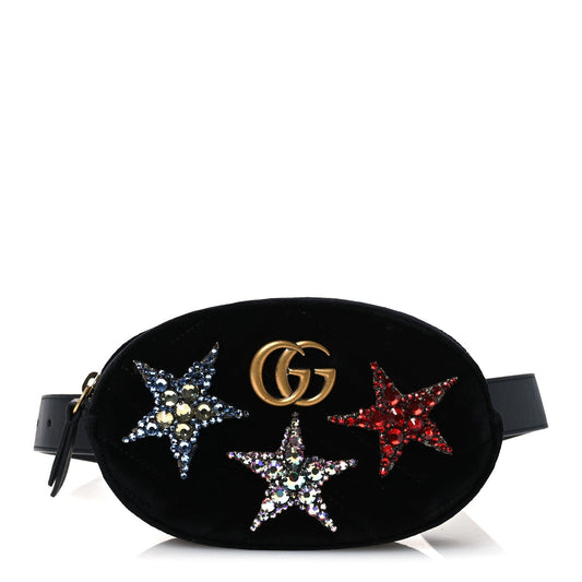 Velvet Matelasse Crystal Star GG Marmont Belt Bag 75 30 Black