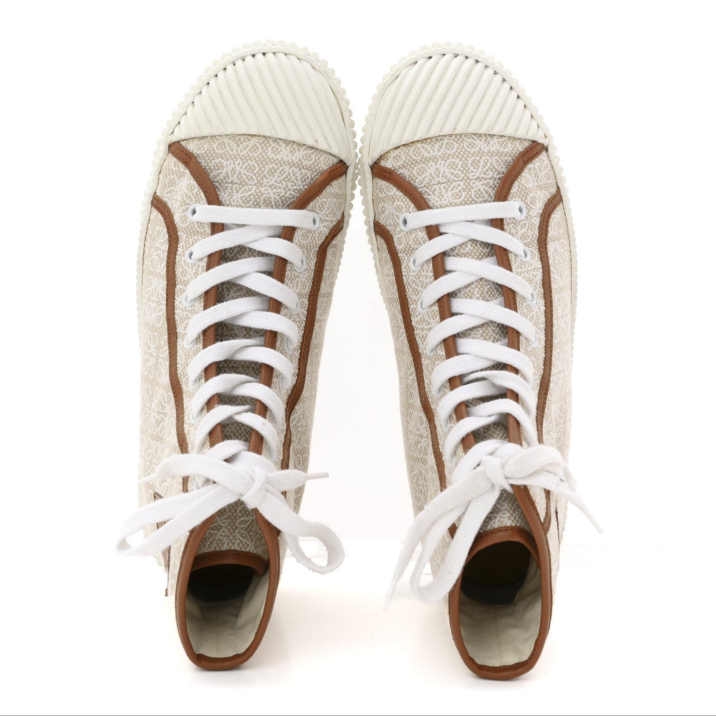 Jacquard Anagram Calfskin Mens High Top Sneakers 42 Natural White