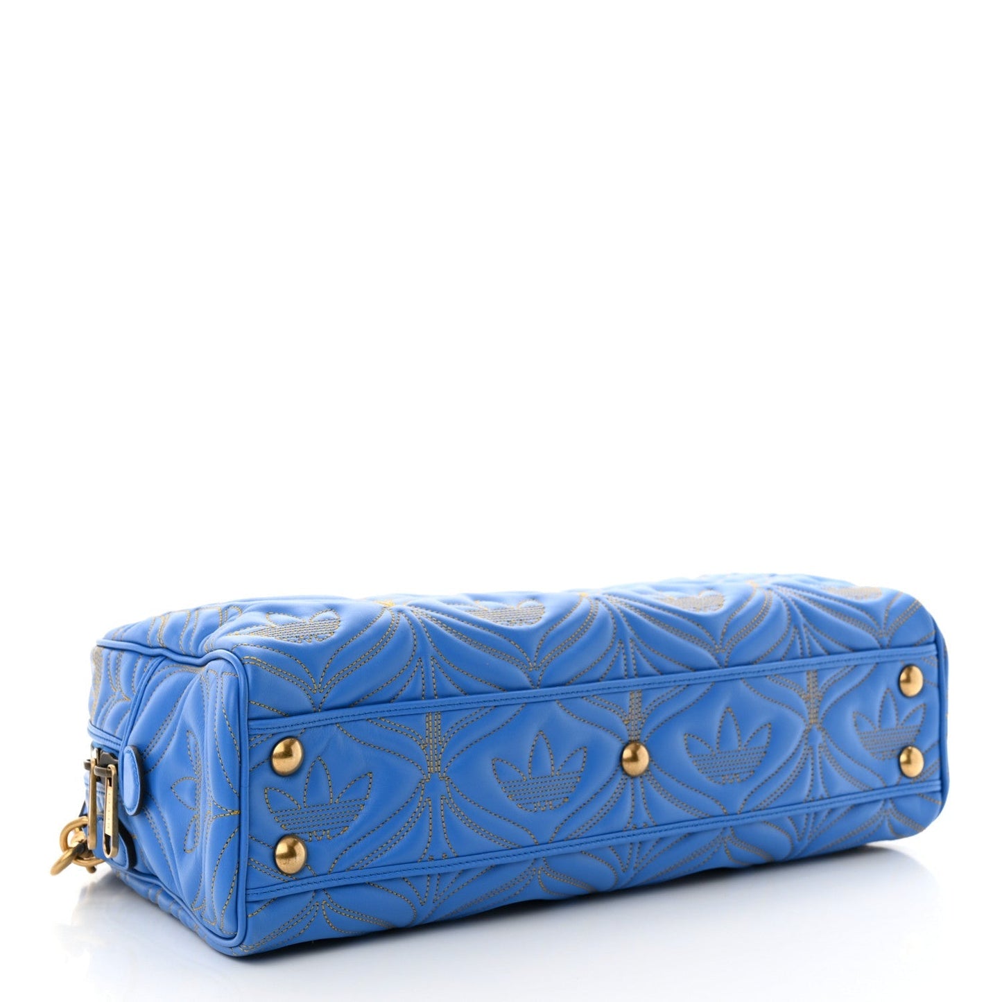 X ADIDAS Calfskin Trefoil Web GG Marmont Medium Duffle Bag Blue