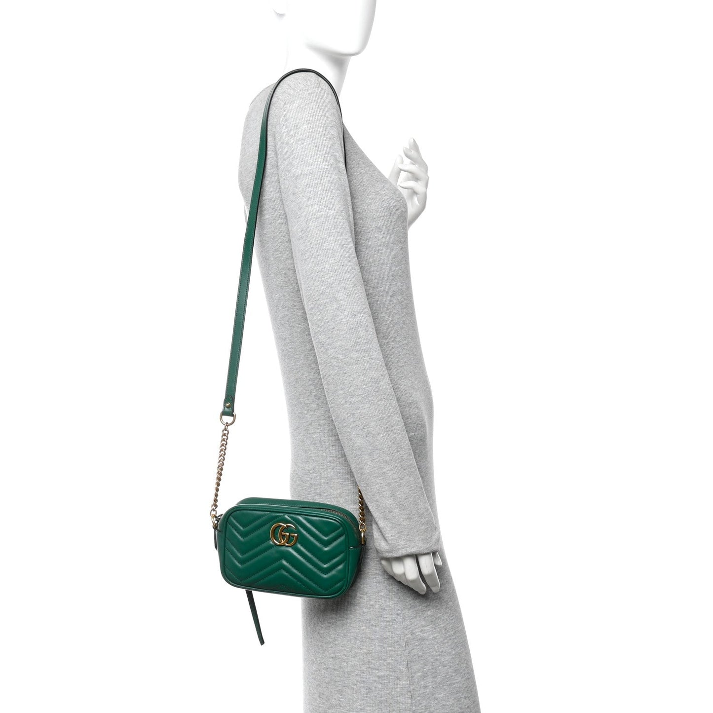 Calfskin Matelasse Small GG Marmont Chain Shoulder Bag Emerald Green