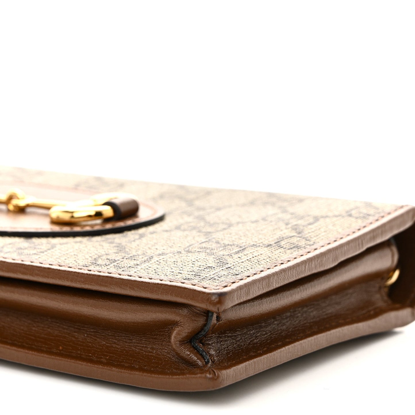 GG Supreme Monogram Azalea Calfskin Horsebit 1955 Wallet On Chain Beige Ebony Brown Sugar