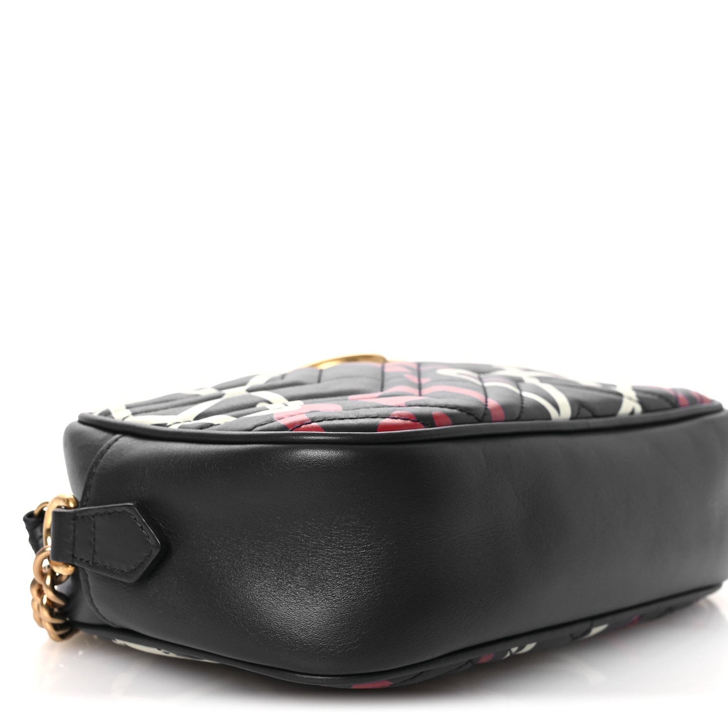 Calfskin Matelasse GucciGhost Small GG Marmont Chain Shoulder Bag  Black Hibiscus Red